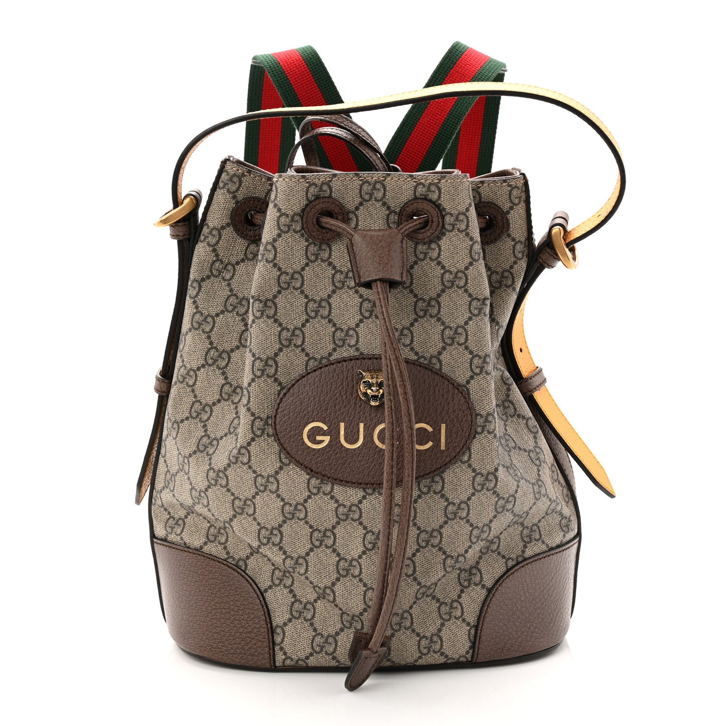 GG Supreme Monogram Neo Vintage Drawstring Bucket Backpack Beige New Acero Crop