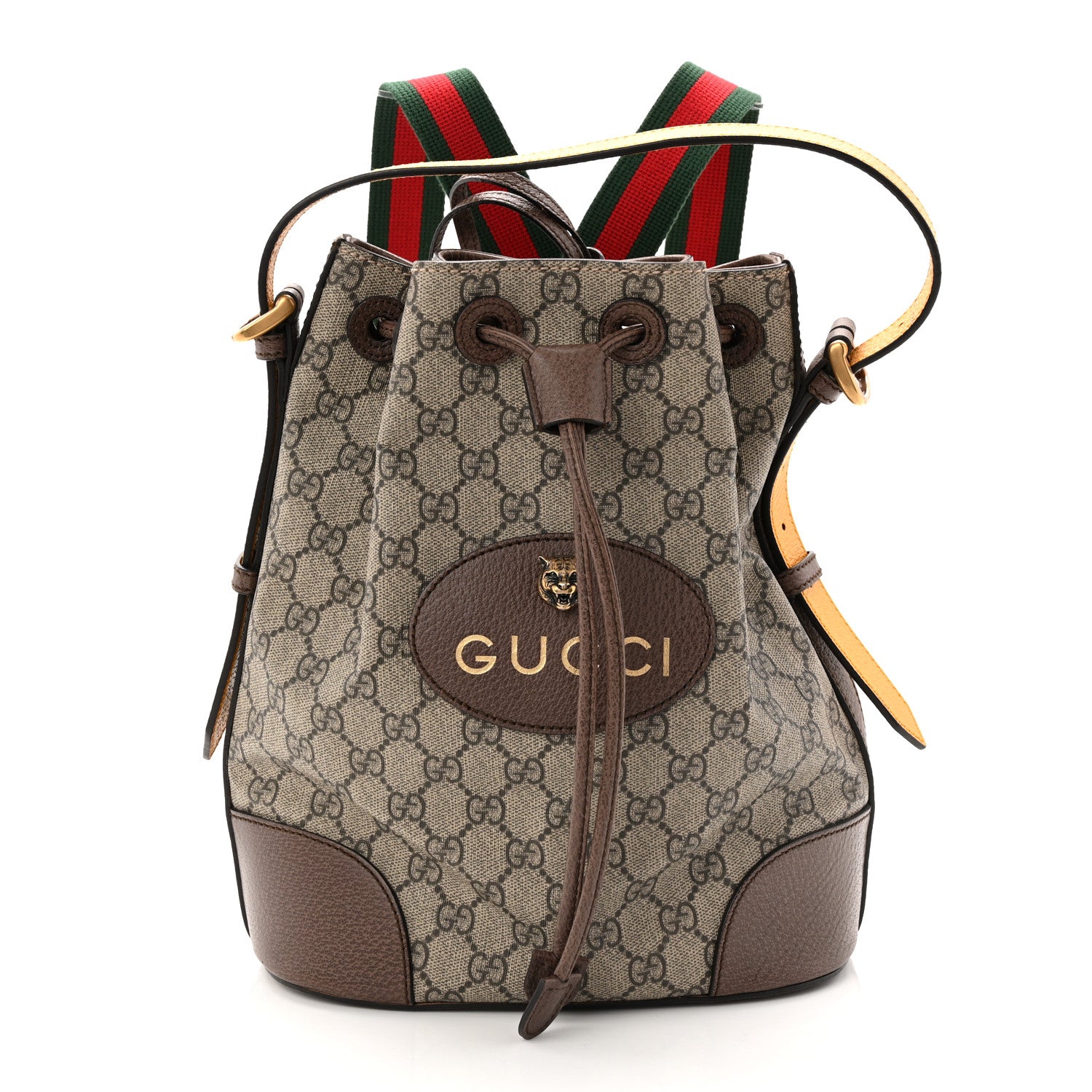 Gucci GG Supreme Monogram Neo Vintage Drawstring Bucket Backpack Beige New Acero Crop 1 of 9