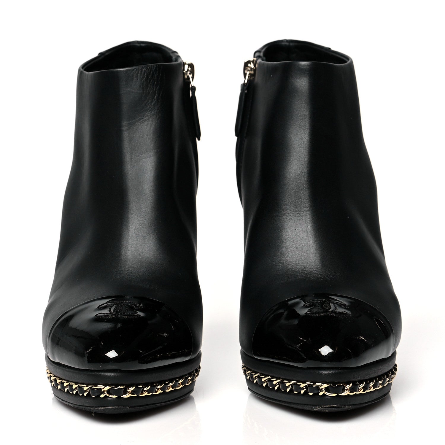 Chanel Lambskin CC Platform Cap Toe Chain Ankle Boots 40 Black 2 of 8