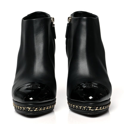 Chanel Lambskin CC Platform Cap Toe Chain Ankle Boots 40 Black 2 of 8