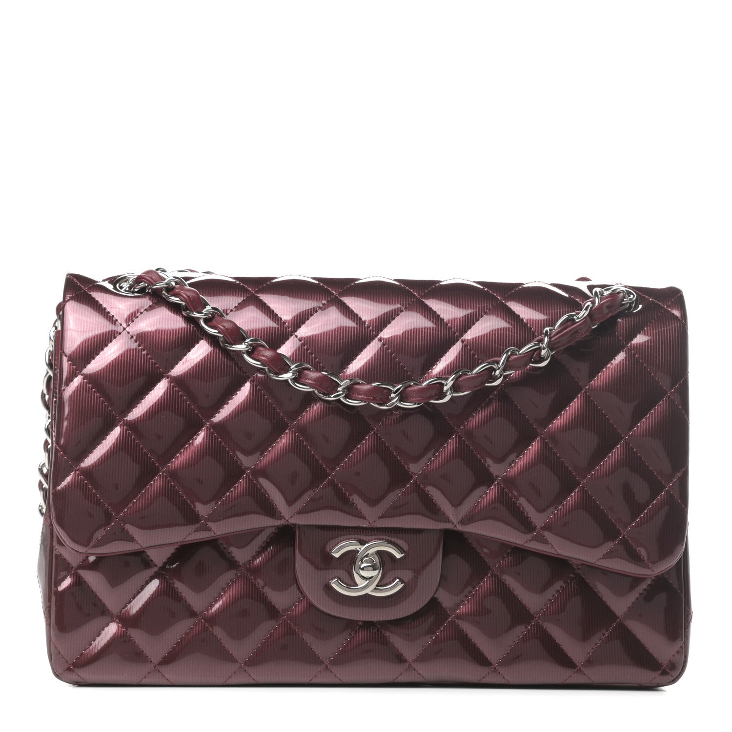 Chanel Striated Patent Quilted Jumbo Double Flap Burgundy 1 of 9