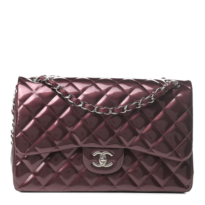 Chanel Striated Patent Quilted Jumbo Double Flap Burgundy 1 of 9