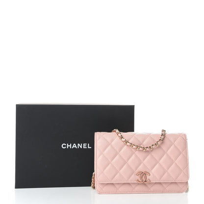 Chanel Caviar Quilted Enamel Wallet on Chain WOC Light Pink 10 of 10