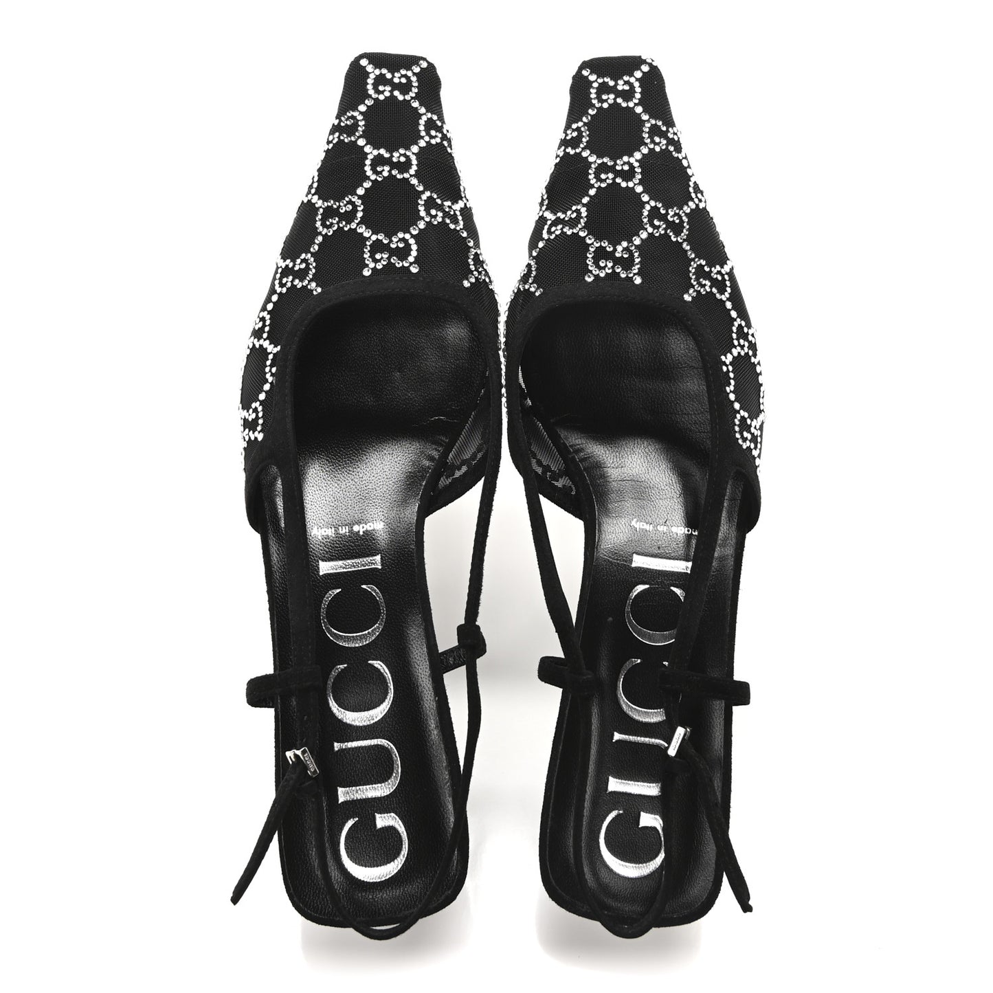Tela Retino Kid Scamosciato Crystal GG Monogram Square G 35mm Slingback Pumps 40 Black