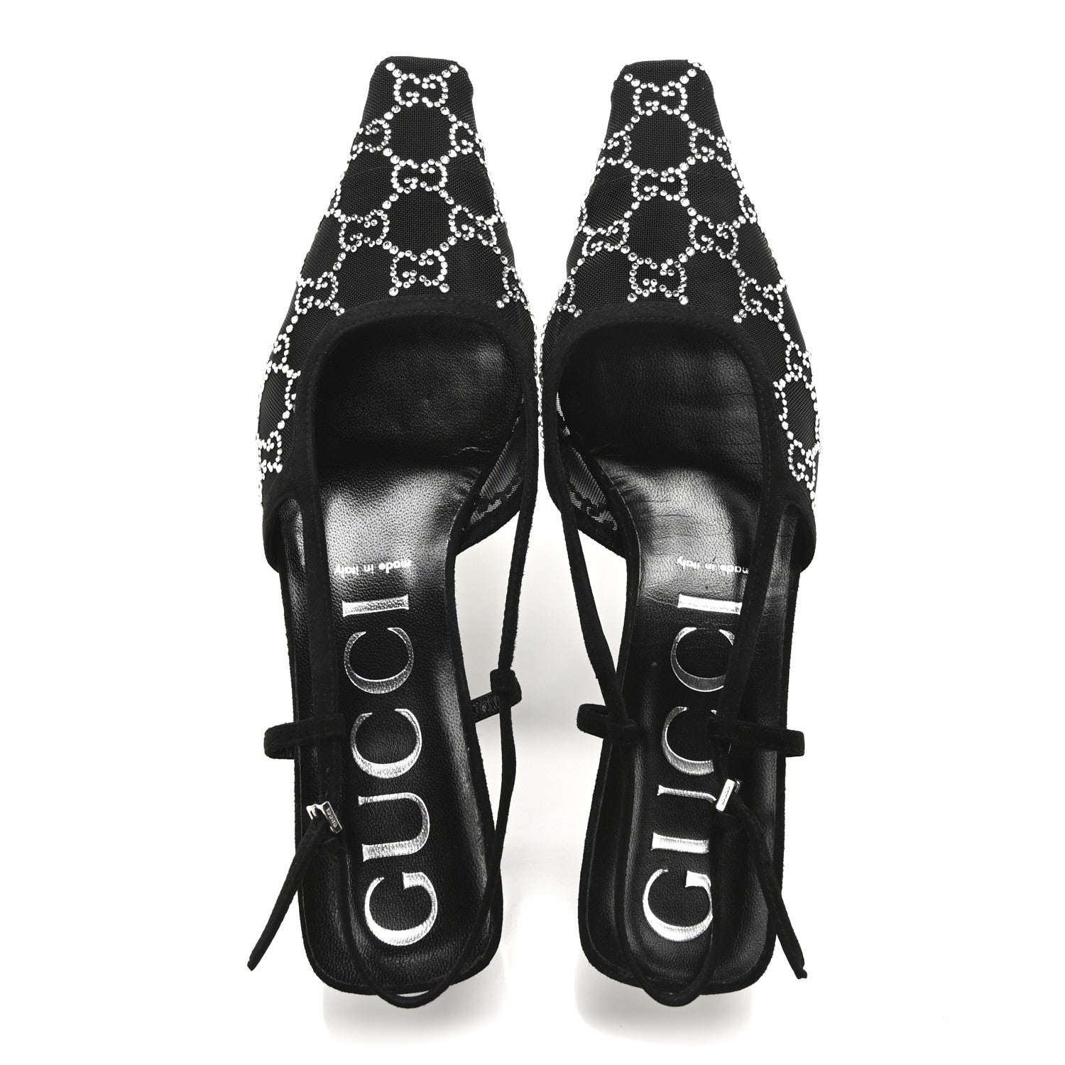 Gucci Tela Retino Kid Scamosciato Crystal GG Monogram Square G 35mm Slingback Pumps 40 Black 3 of 18