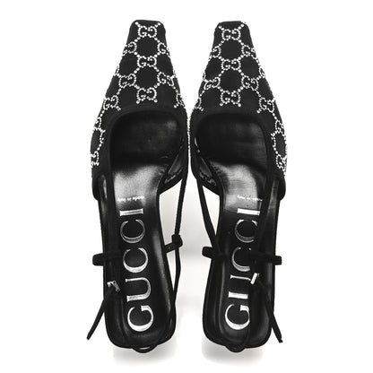 Gucci Tela Retino Kid Scamosciato Crystal GG Monogram Square G 35mm Slingback Pumps 40 Black 3 of 18