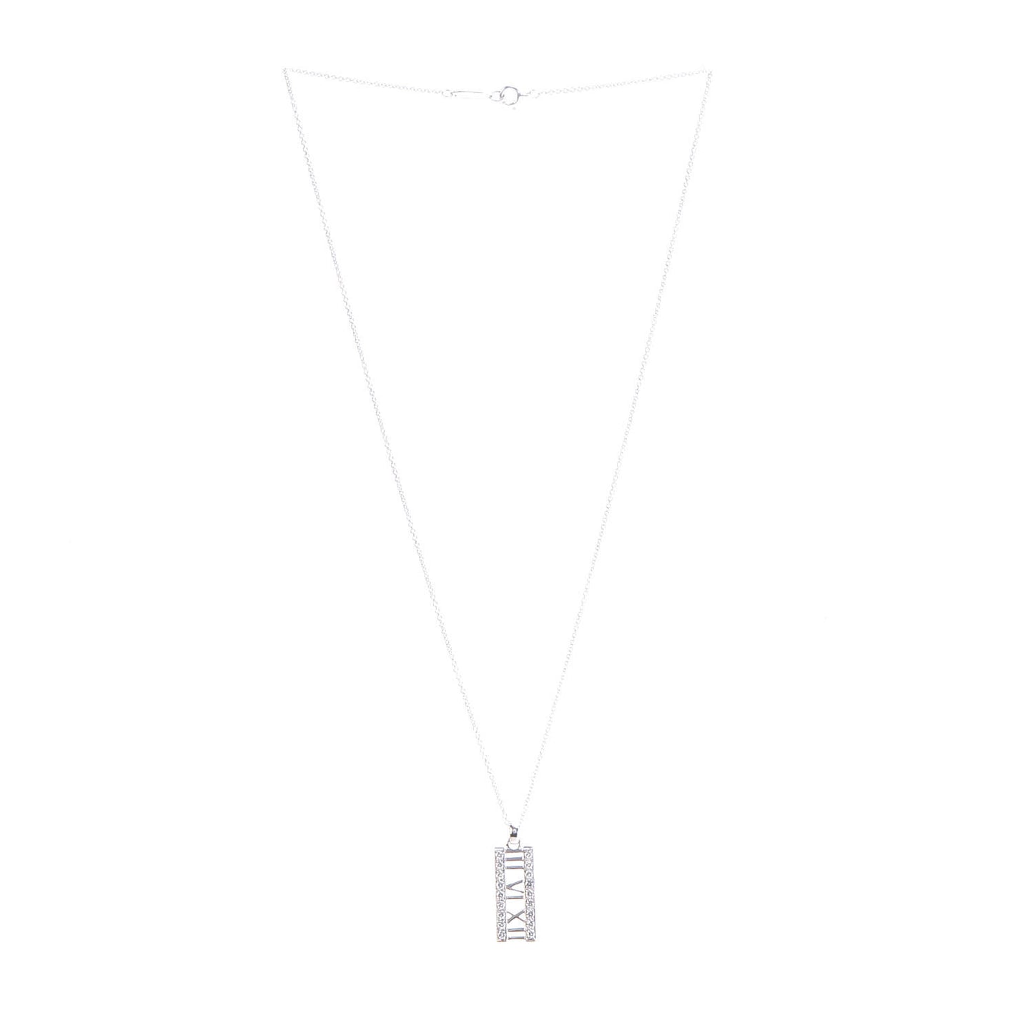18K White Gold Diamond Atlas Bar Pendant Necklace