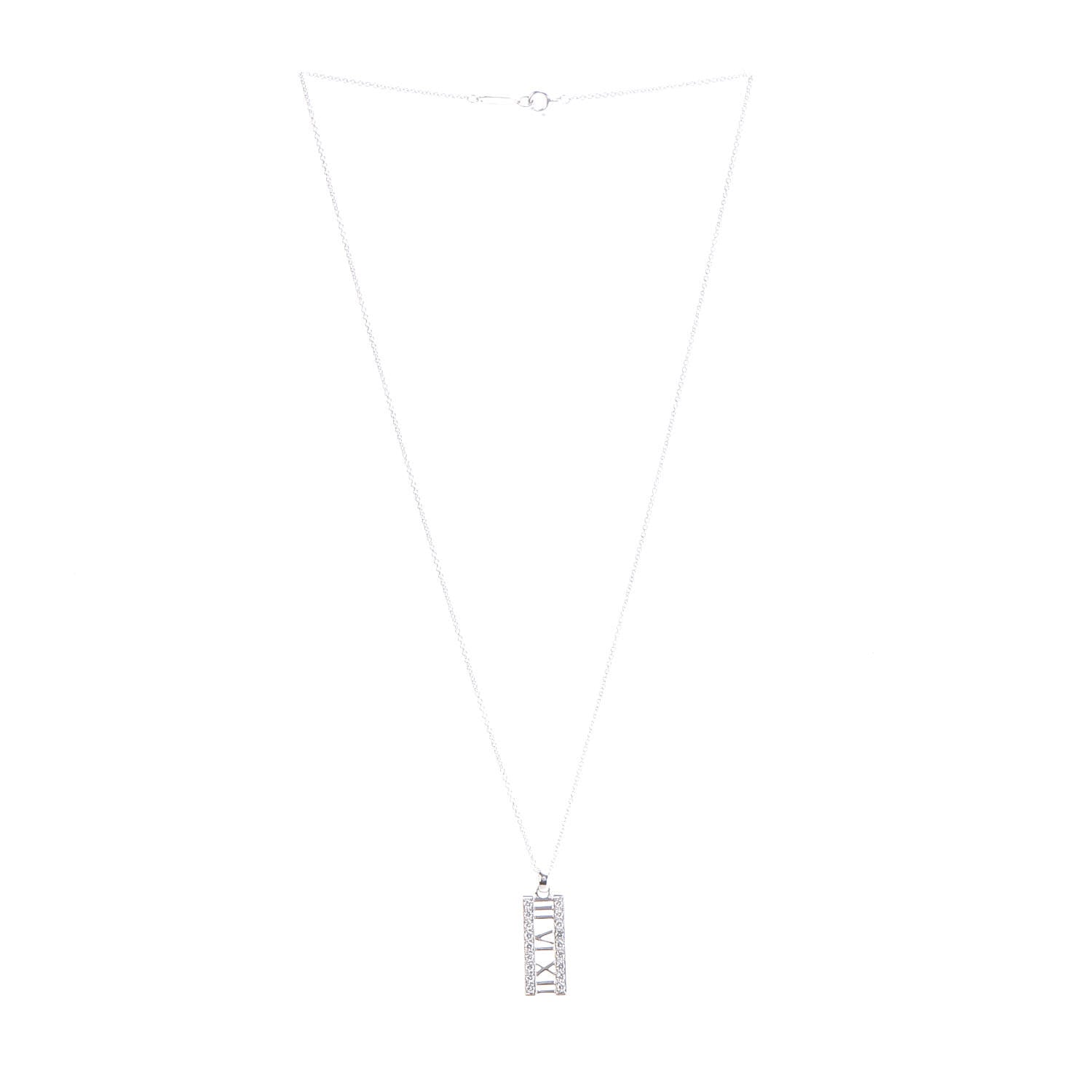 Tiffany 18K White Gold Diamond Atlas Bar Pendant Necklace 4 of 7