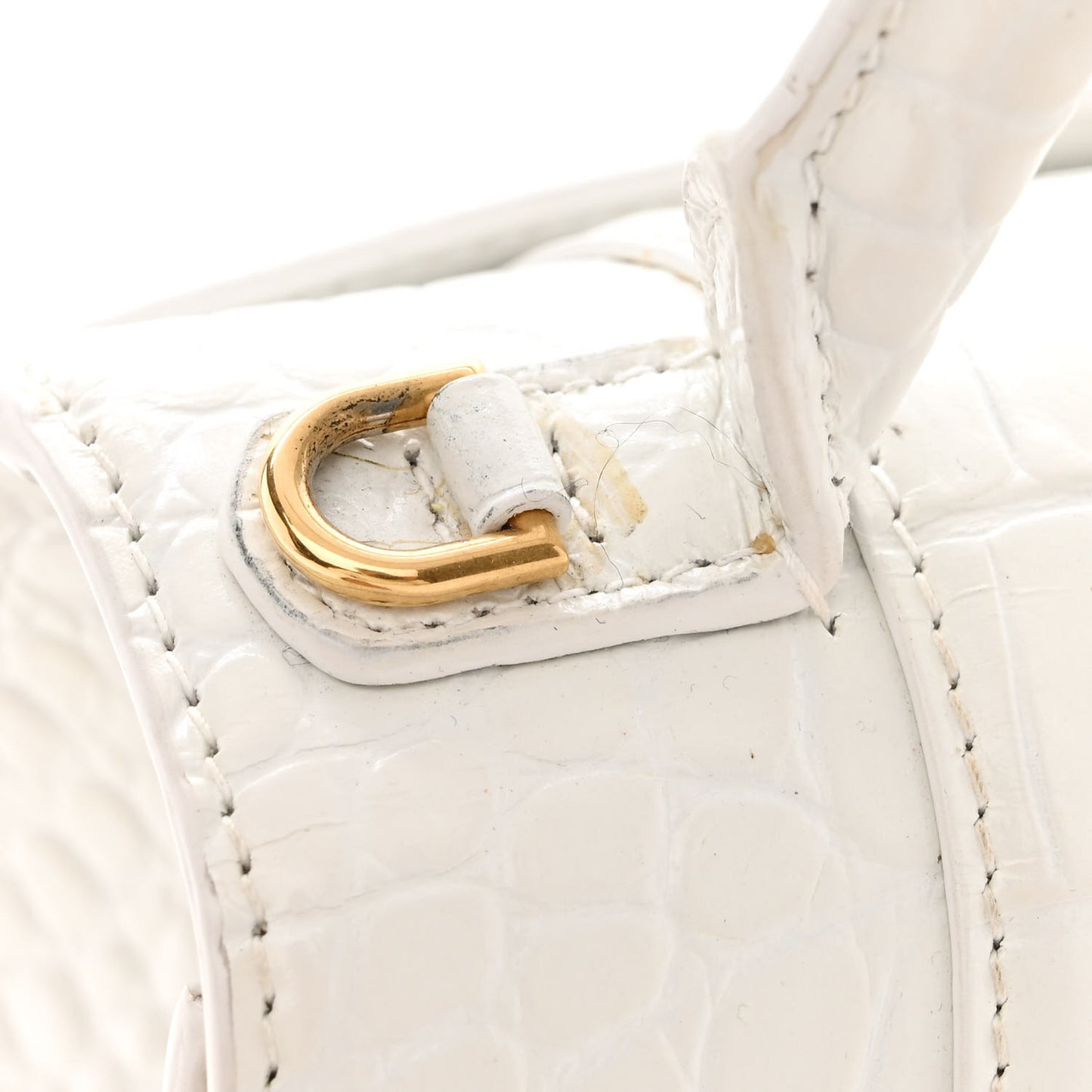 Shiny Calfskin Crocodile Embossed Small Hourglass Top Handle Bag White