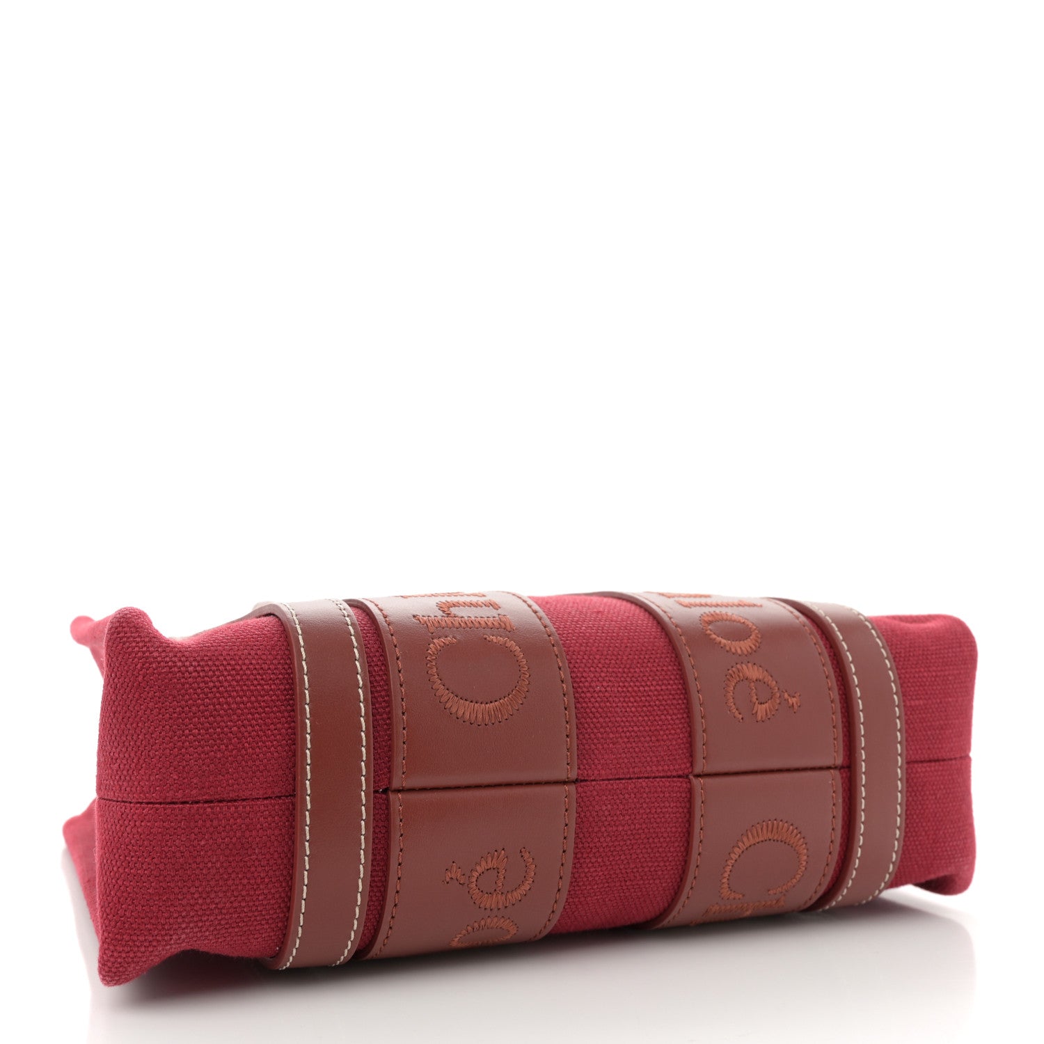 Chloe Cotton Calfskin Small Woody Ribbon Tote With Strap Dark Red 4 of 11
