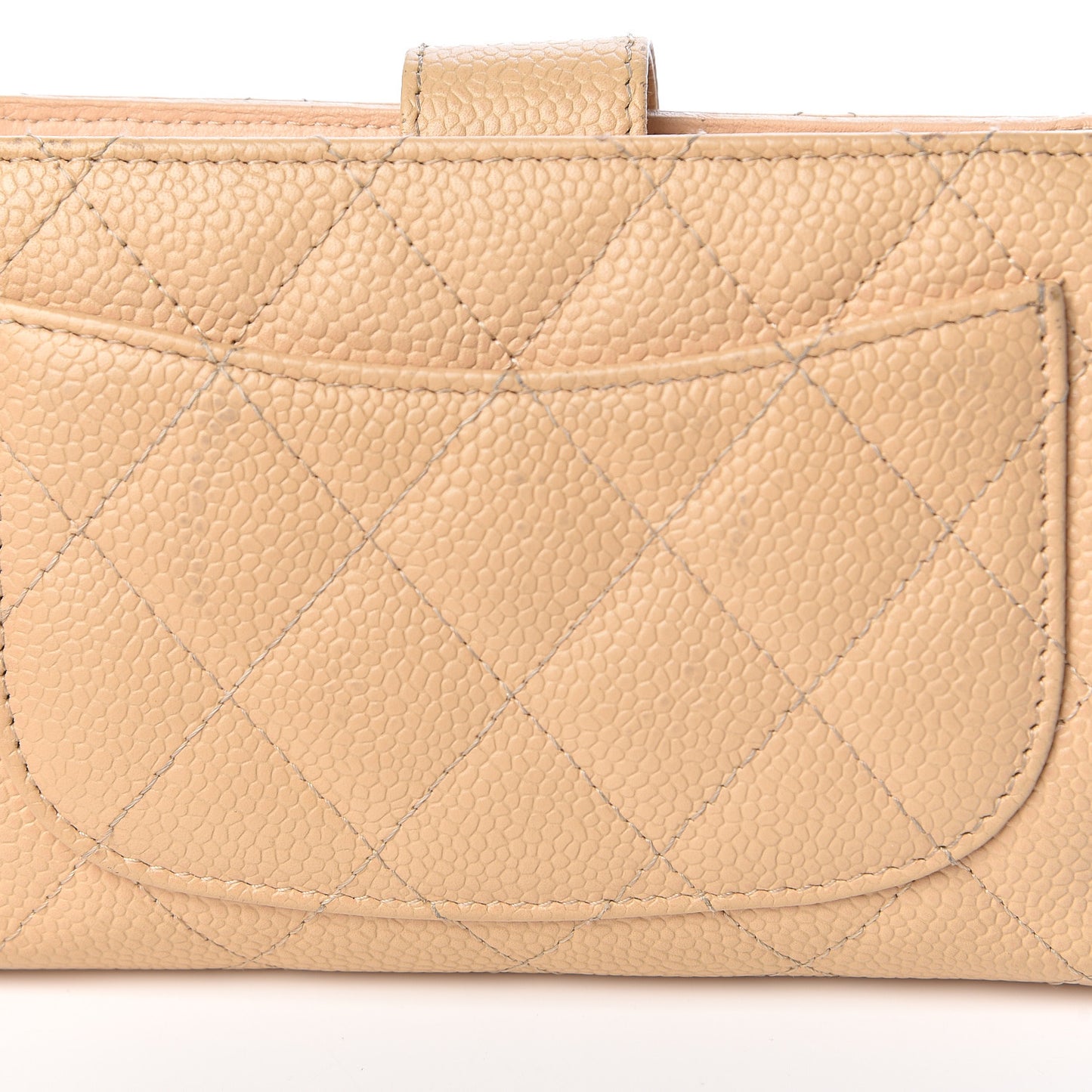 Caviar Quilted Zipped Pocket Wallet Beige