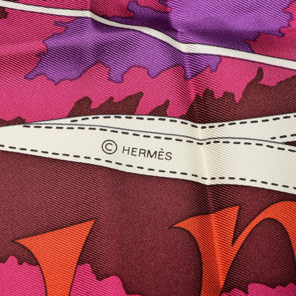Hermes Silk Monsieur et Madame II Scarf 90 Vermillon Fuchsia Canard 4 of 4