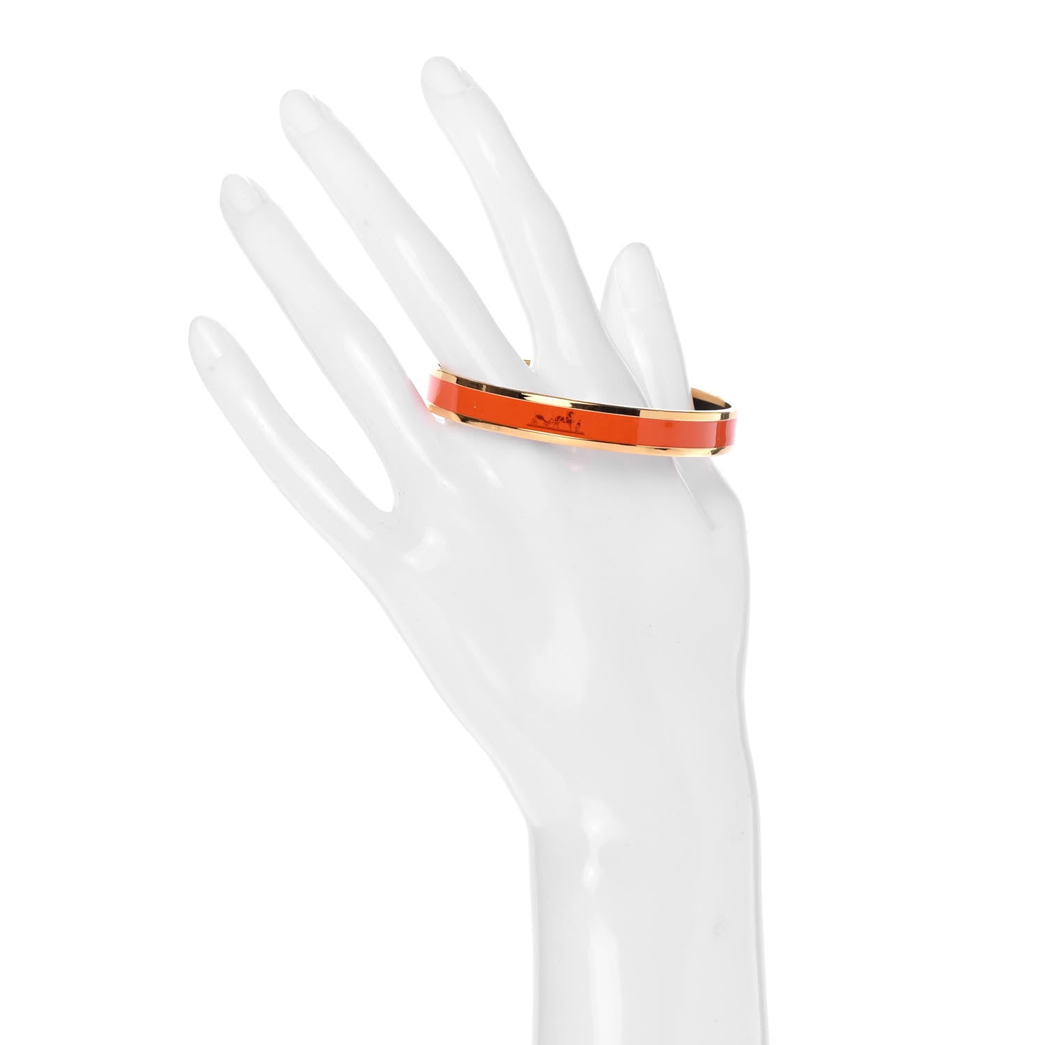 Hermes Enamel Printed Narrow Caleche Bracelet 65 Orange 2 of 5