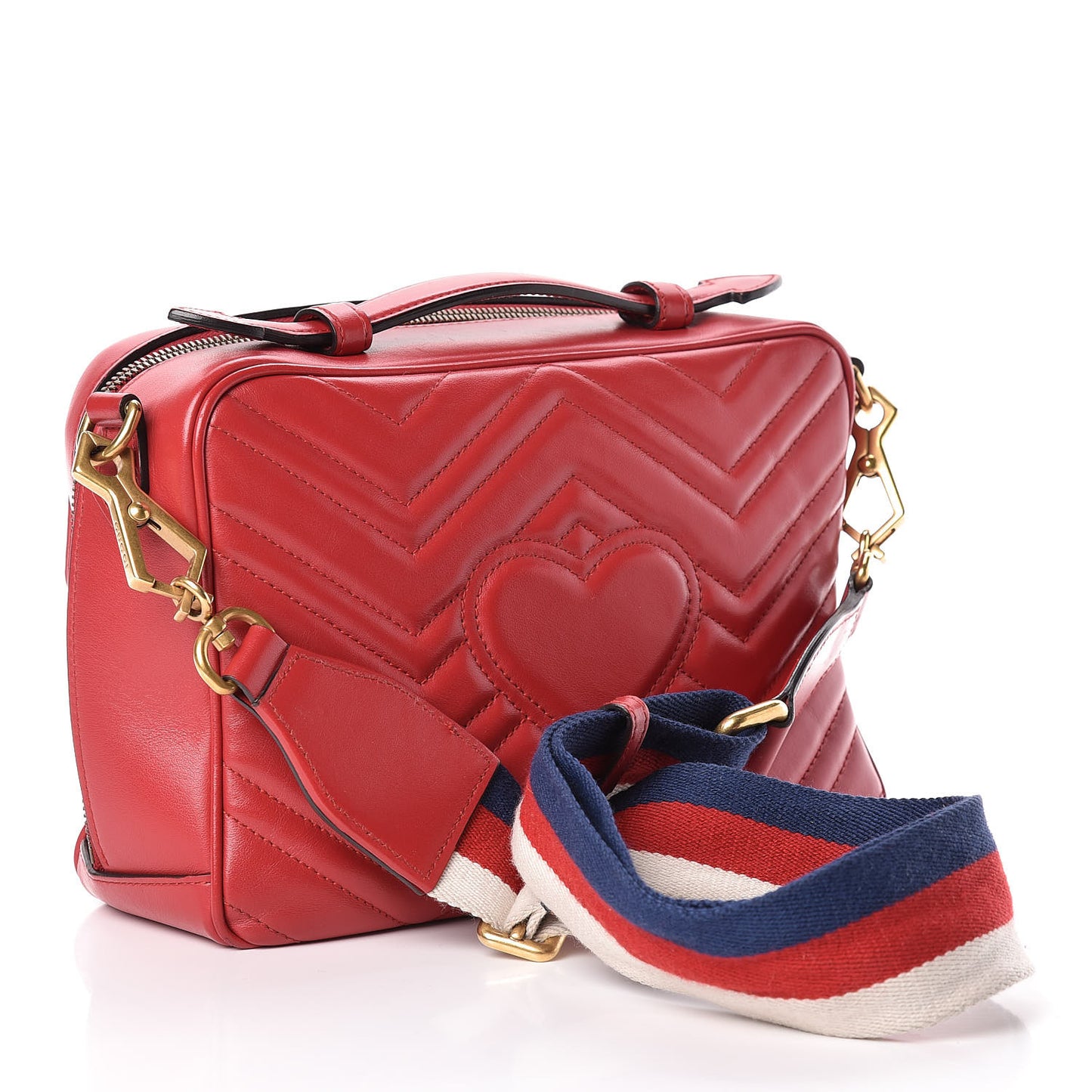 Calfskin Matelasse Sylvie Web Small GG Marmont Top Handle Shoulder Bag Hibiscus Red