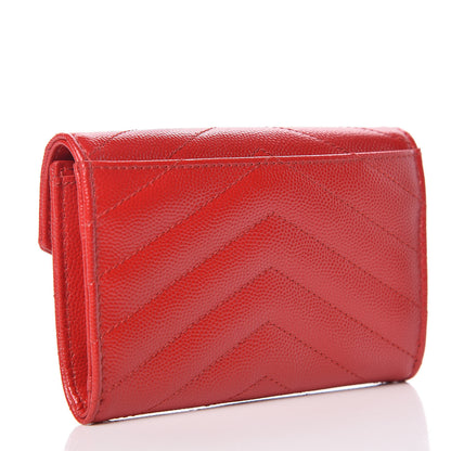 Saint Laurent Grain De Poudre Matelasse Chevron Small Monogram Envelope Wallet Rouge Eros 3 of 9