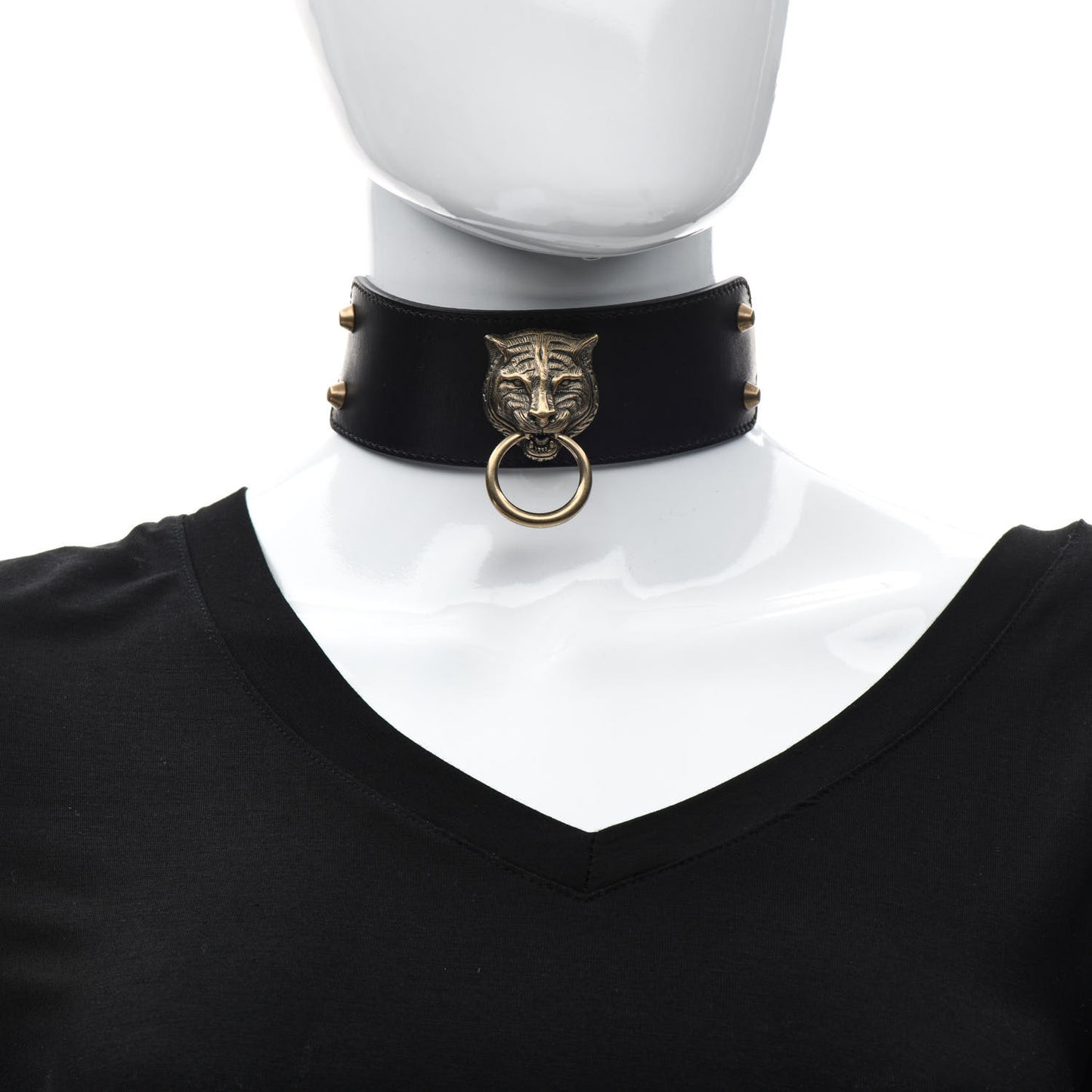 Calfskin Feline Head Choker Black