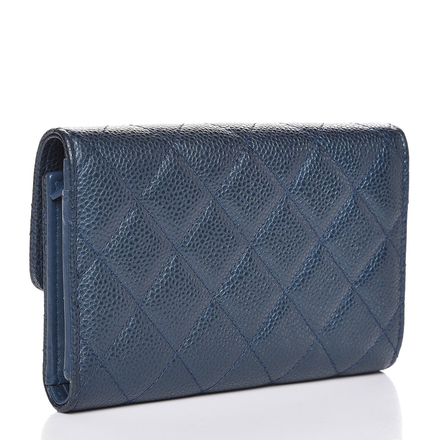 Metallic Caviar Quilted Small Flap Wallet Dark Blue