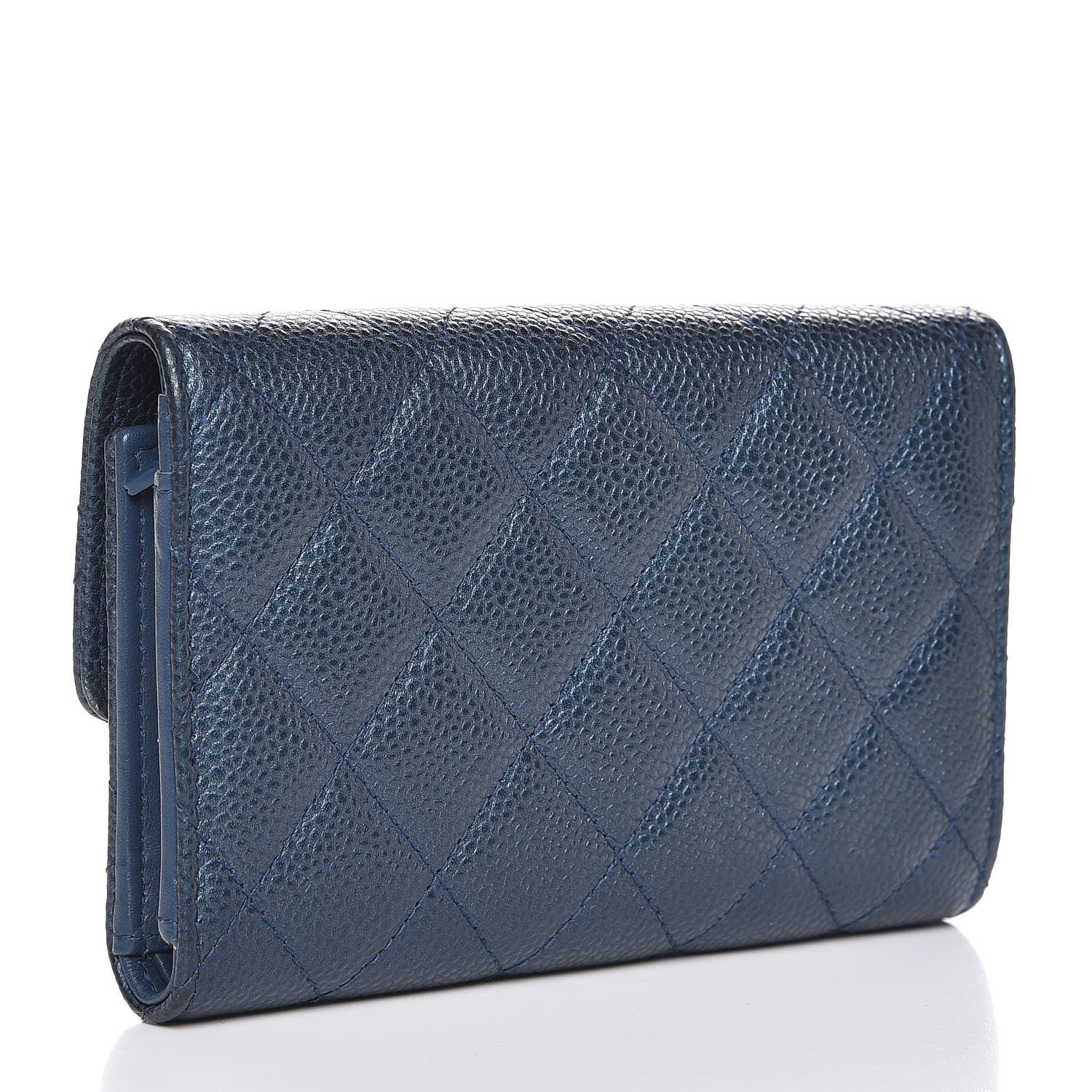 Chanel Metallic Caviar Quilted Small Flap Wallet Dark Blue 3 of 8