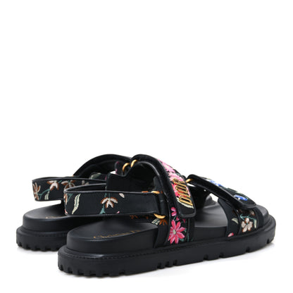 Christian Dior Technical Fabric Petites Fleurs Print Dioract Sandals 39.5 Black Multicolor 5 of 11