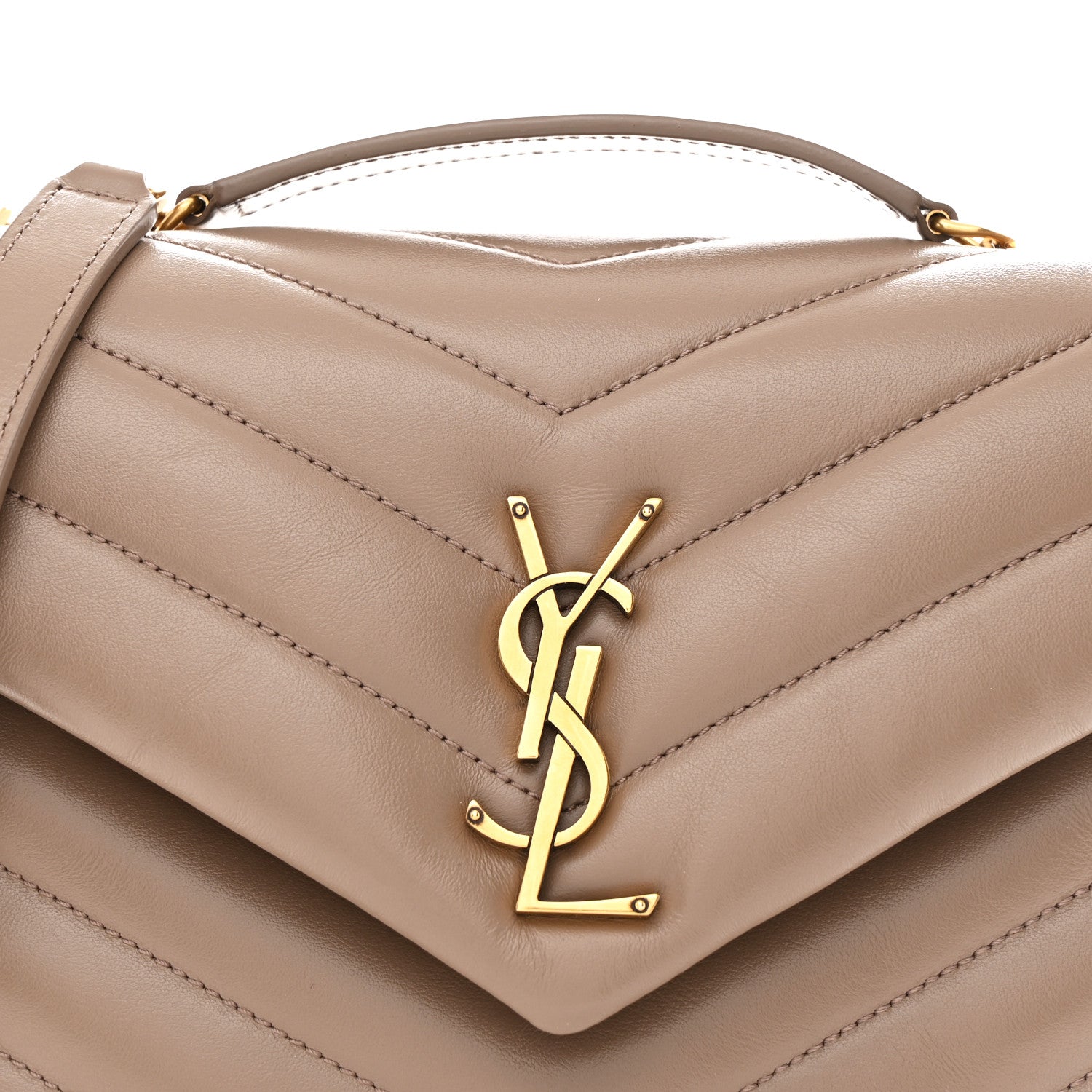 Saint Laurent Calfskin Y Quilted Monogram Small Loulou Chain Satchel Taupe 9 of 11