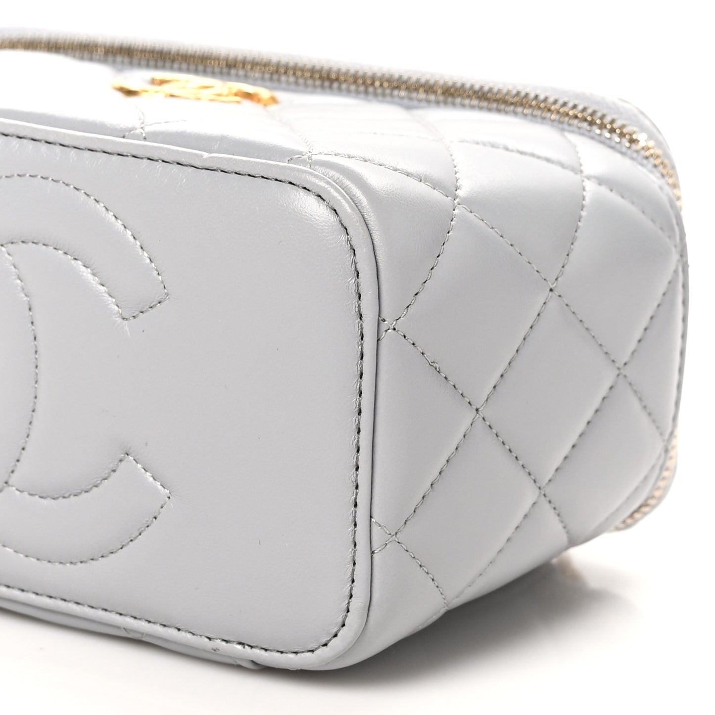 Lambskin Quilted Small Pillow Crush Vanity Case With Chain  Grey