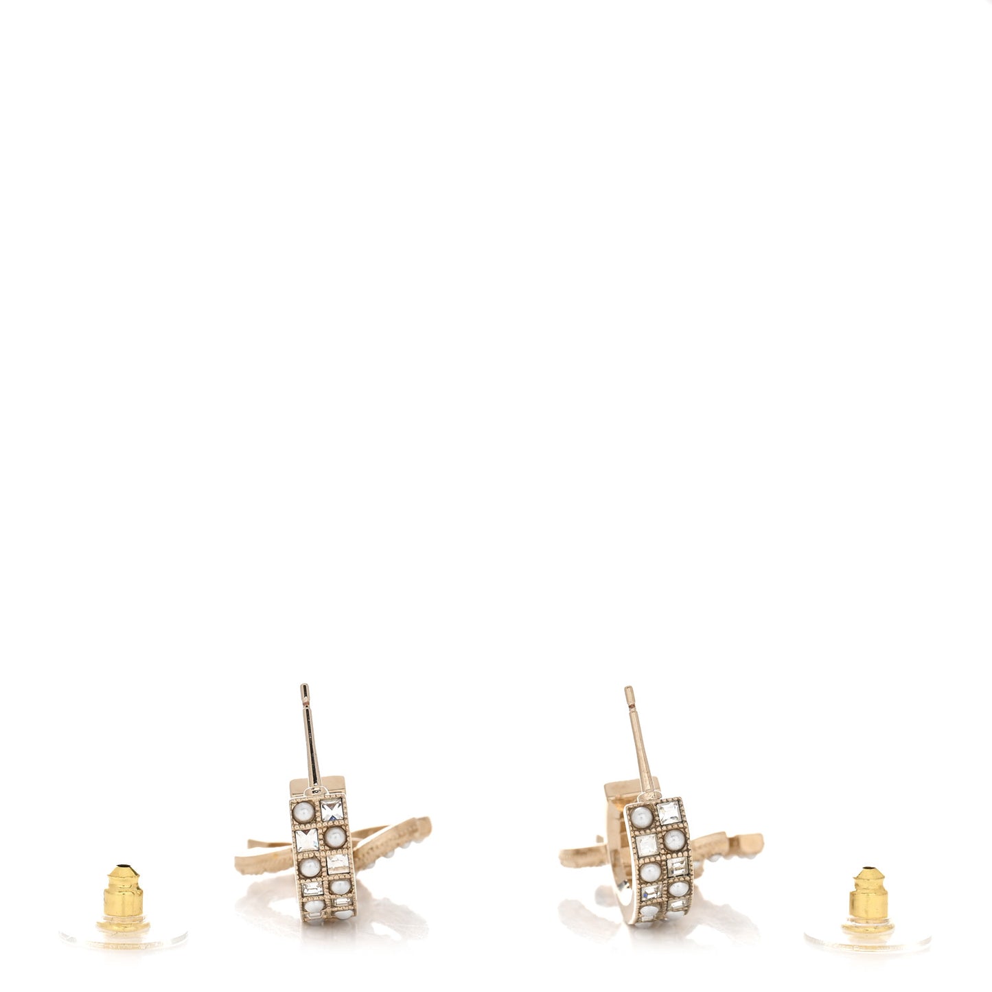 Crystal Pearl CC Hoop Drop Earrings Gold
