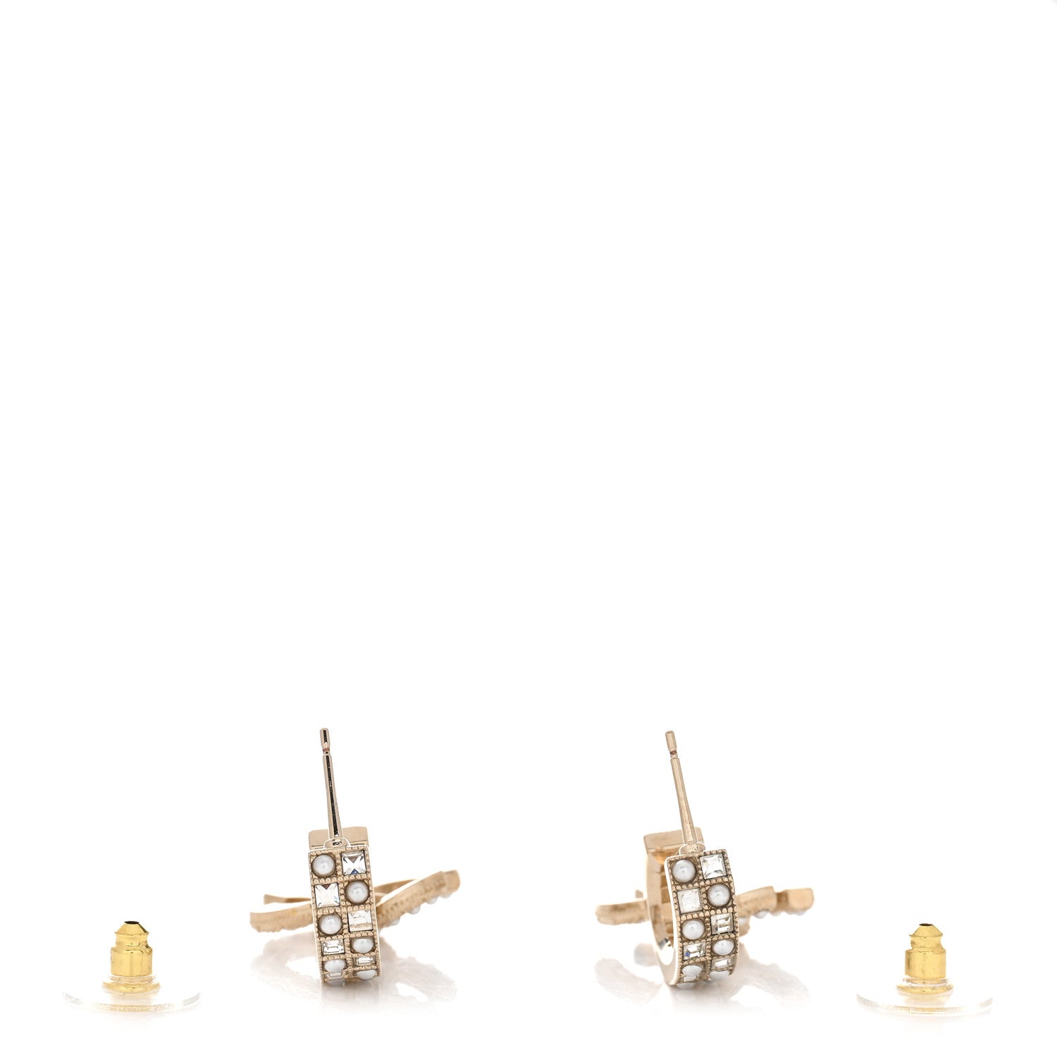 Chanel Crystal Pearl CC Hoop Drop Earrings Gold 3 of 5