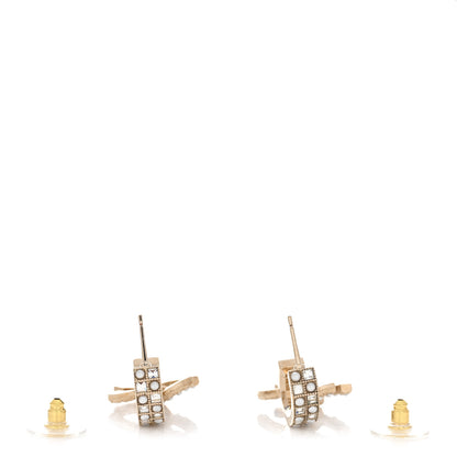 Chanel Crystal Pearl CC Hoop Drop Earrings Gold 3 of 5