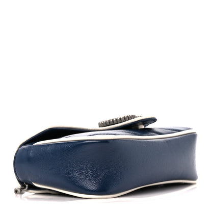 Gucci Vintage Effect Calfskin Matelasse Diagonal Super Mini Torchon GG Marmont Shoulder Bag Blue Agata Mystic White 4 of 11