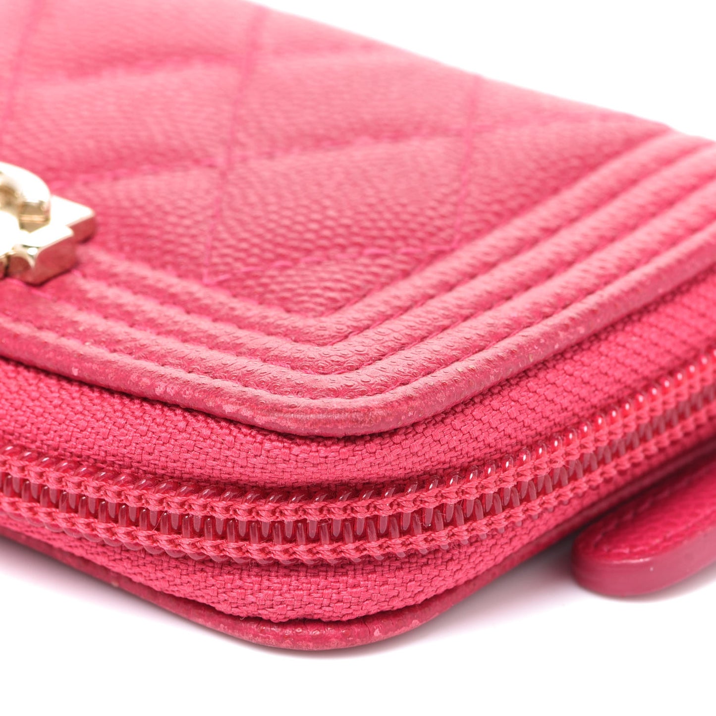 Caviar Quilted Boy Zip Around Coin Purse Wallet Fuchsia