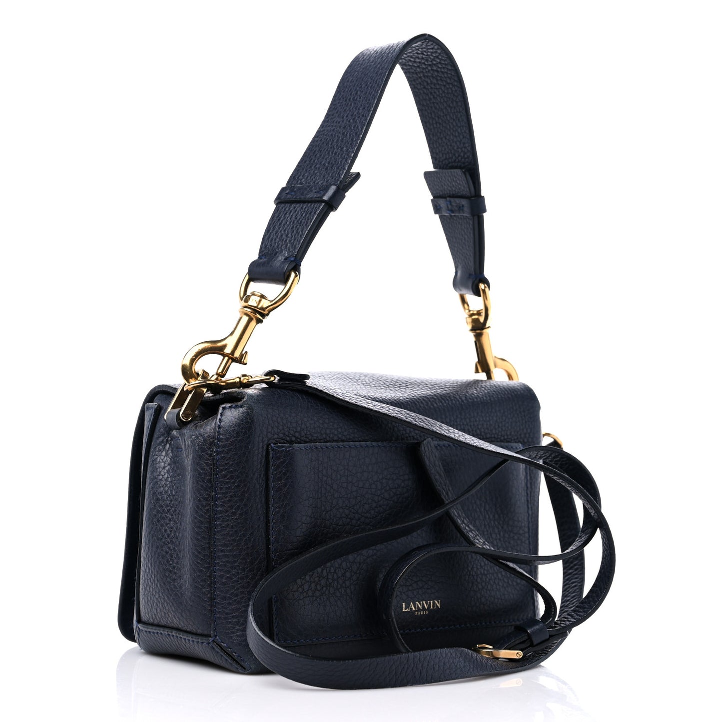 Grained Calfskin Box Messenger Bag Navy