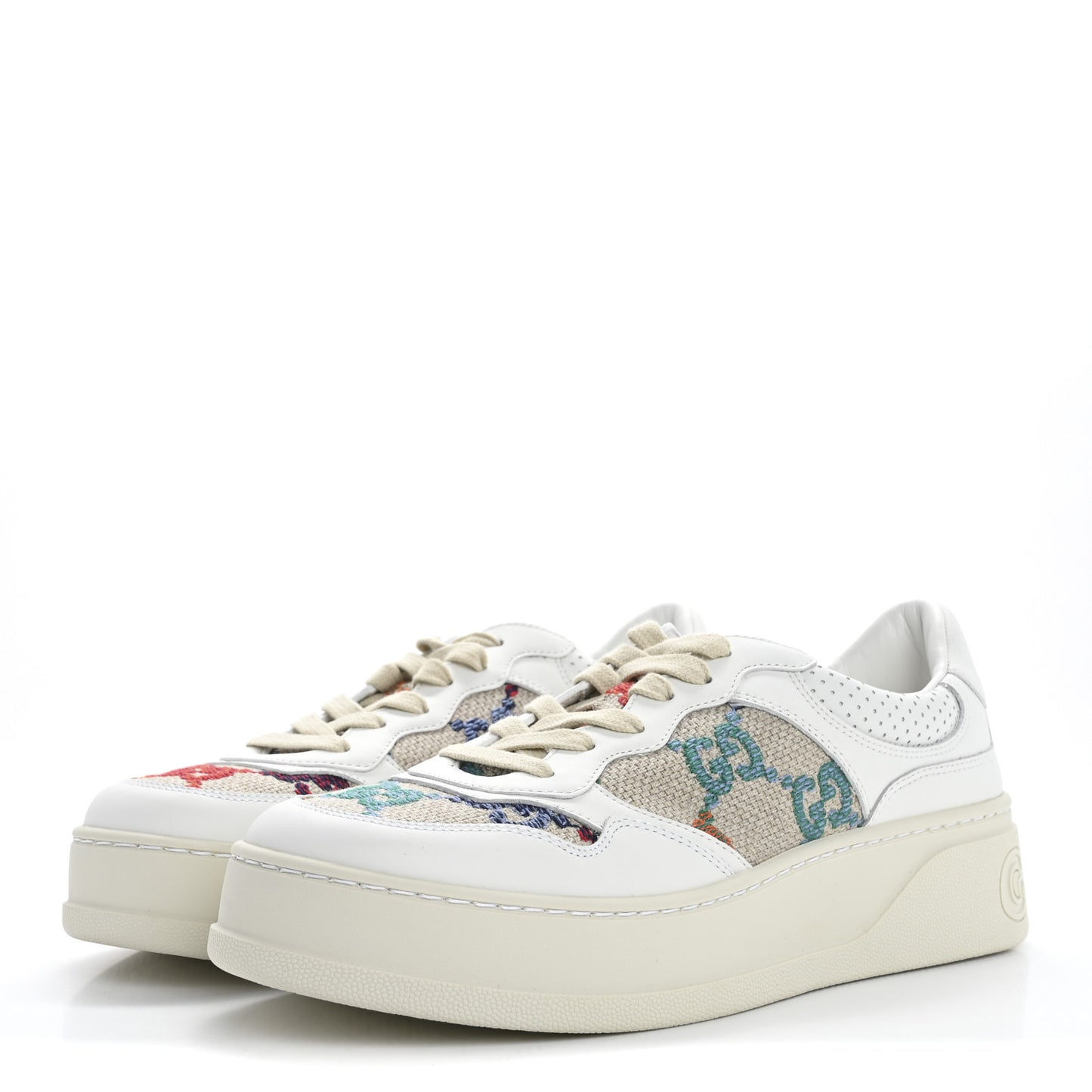 Dali Soft Calfskin GG Tennis Perforated Womens Platform 55mm Sneakers 40.5 White Multicolor
