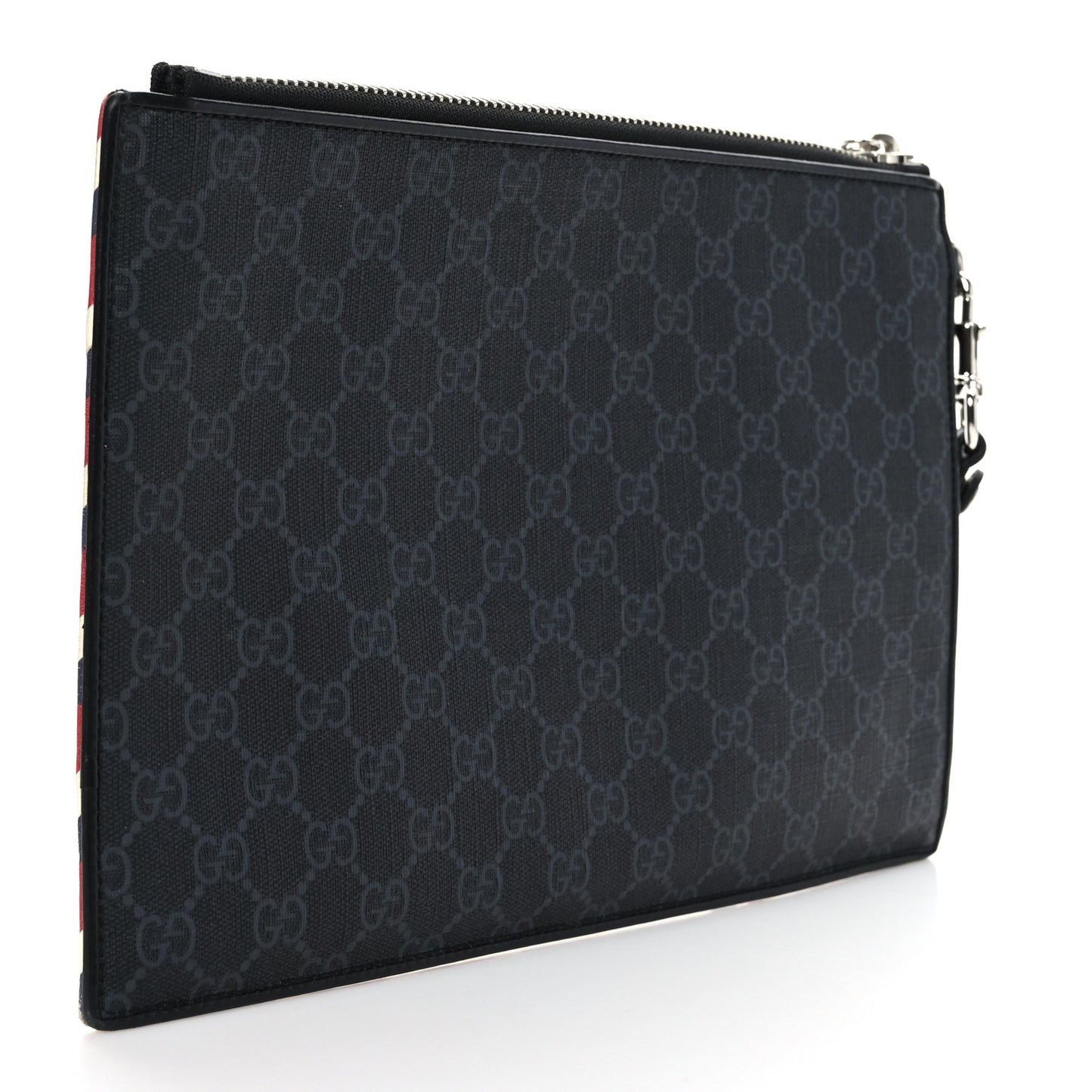 GG Supreme Monogram Night Courrier Zip Wristlet Pouch Black Multicolor