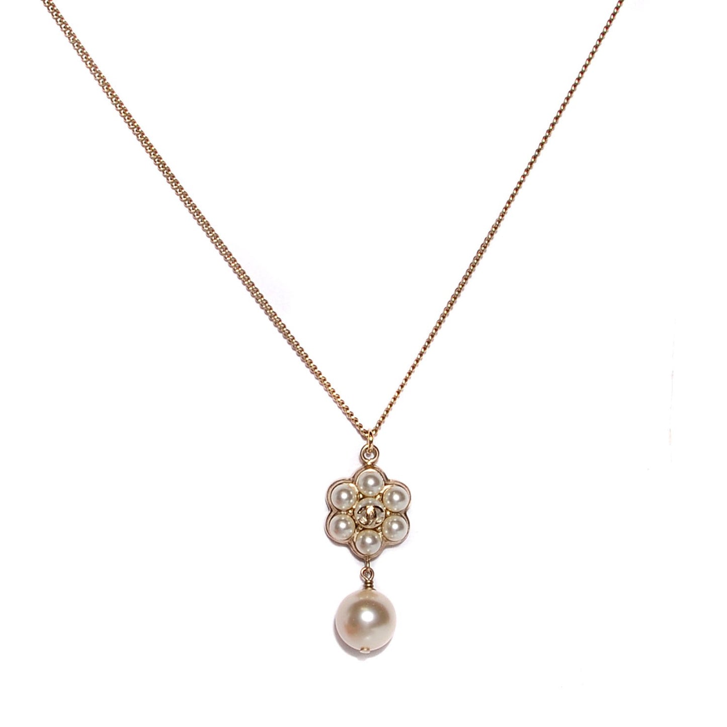 Pearl CC Camellia Necklace Light Gold