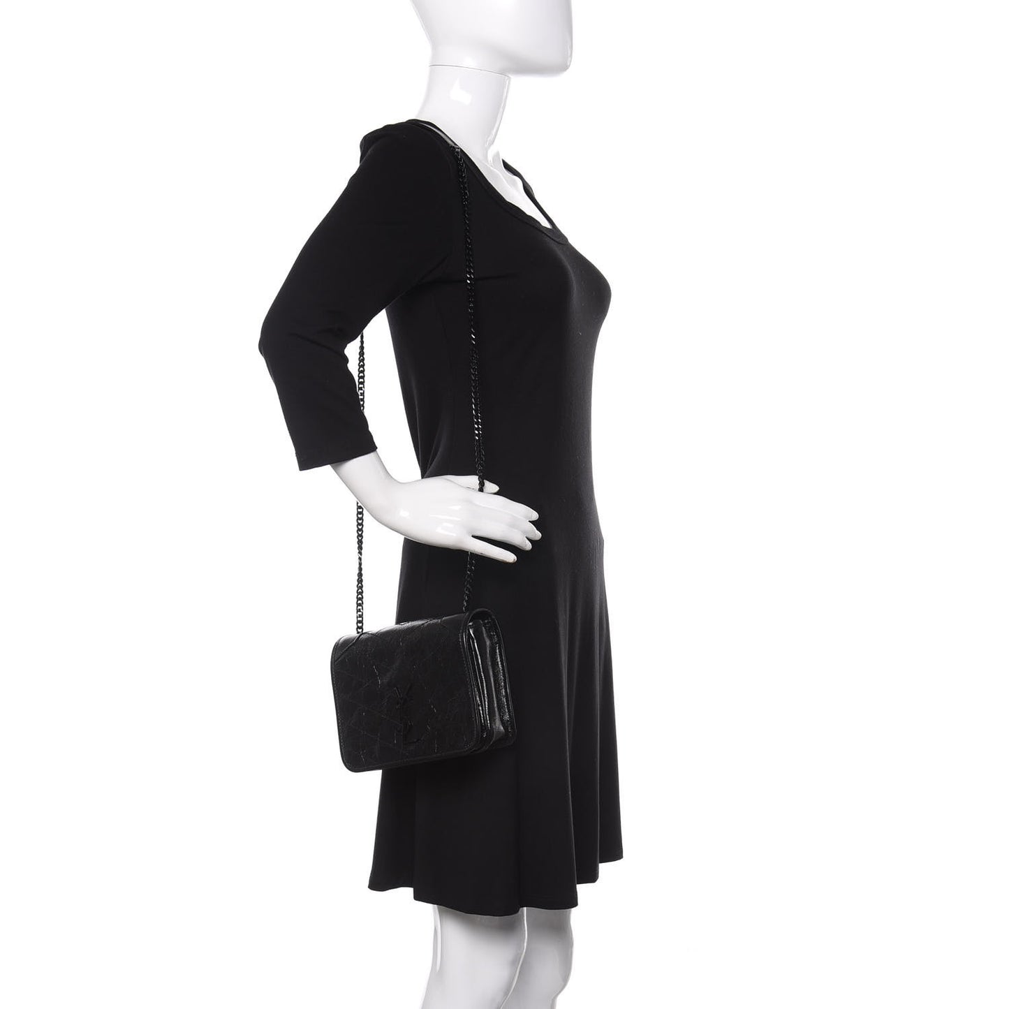 Crinkled Calfskin Matelasse Monogram Niki Chain Wallet Black
