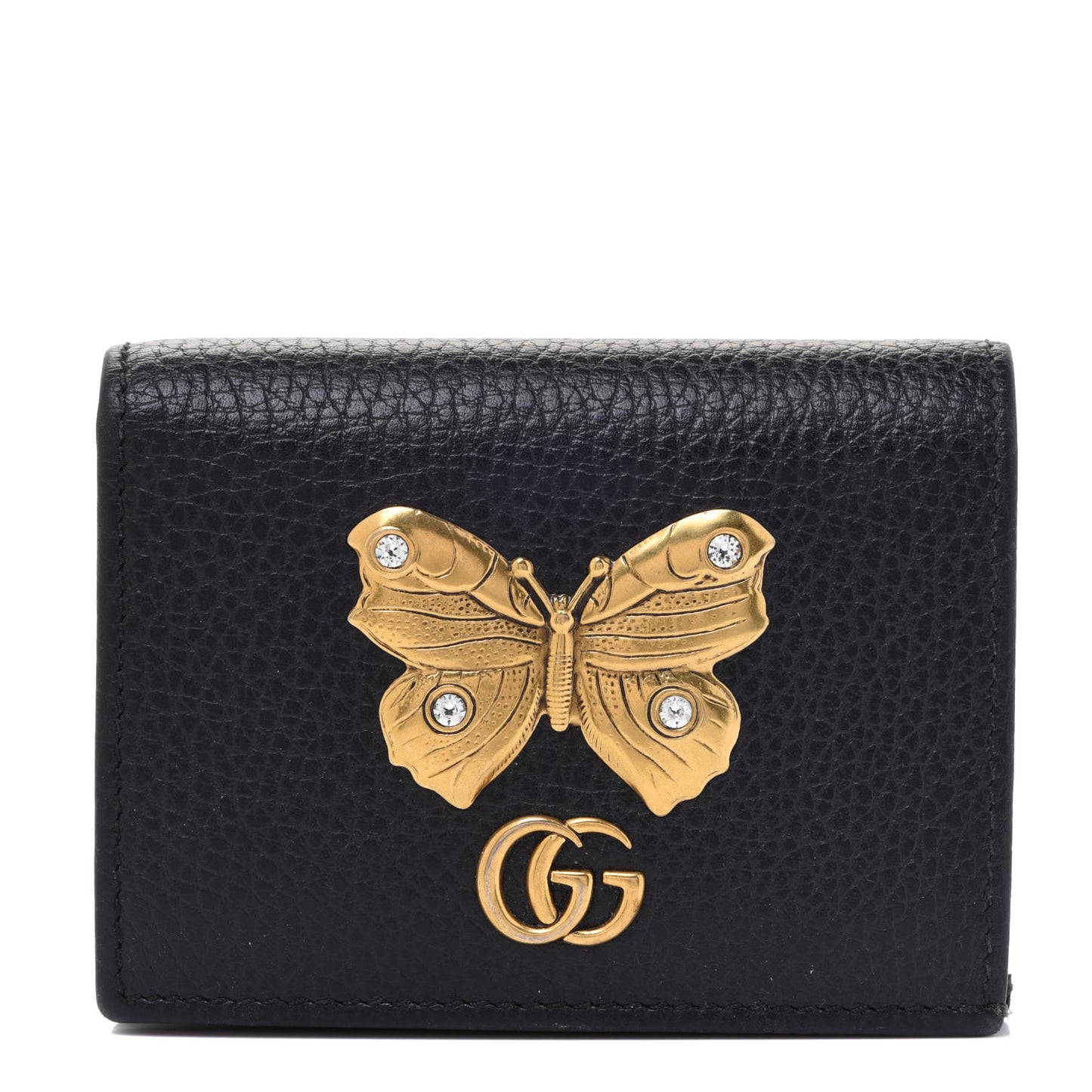 Pebbled Calfskin Butterfly Card Case Black