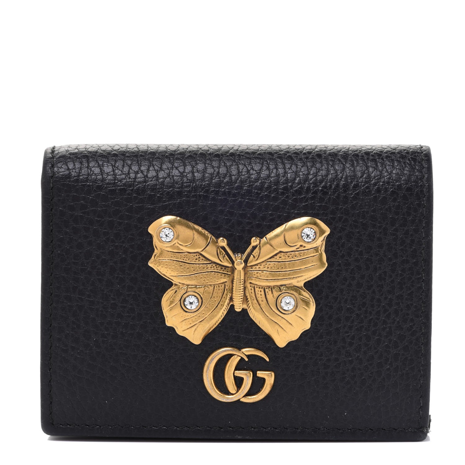 Gucci Pebbled Calfskin Butterfly Card Case Black 1 of 8