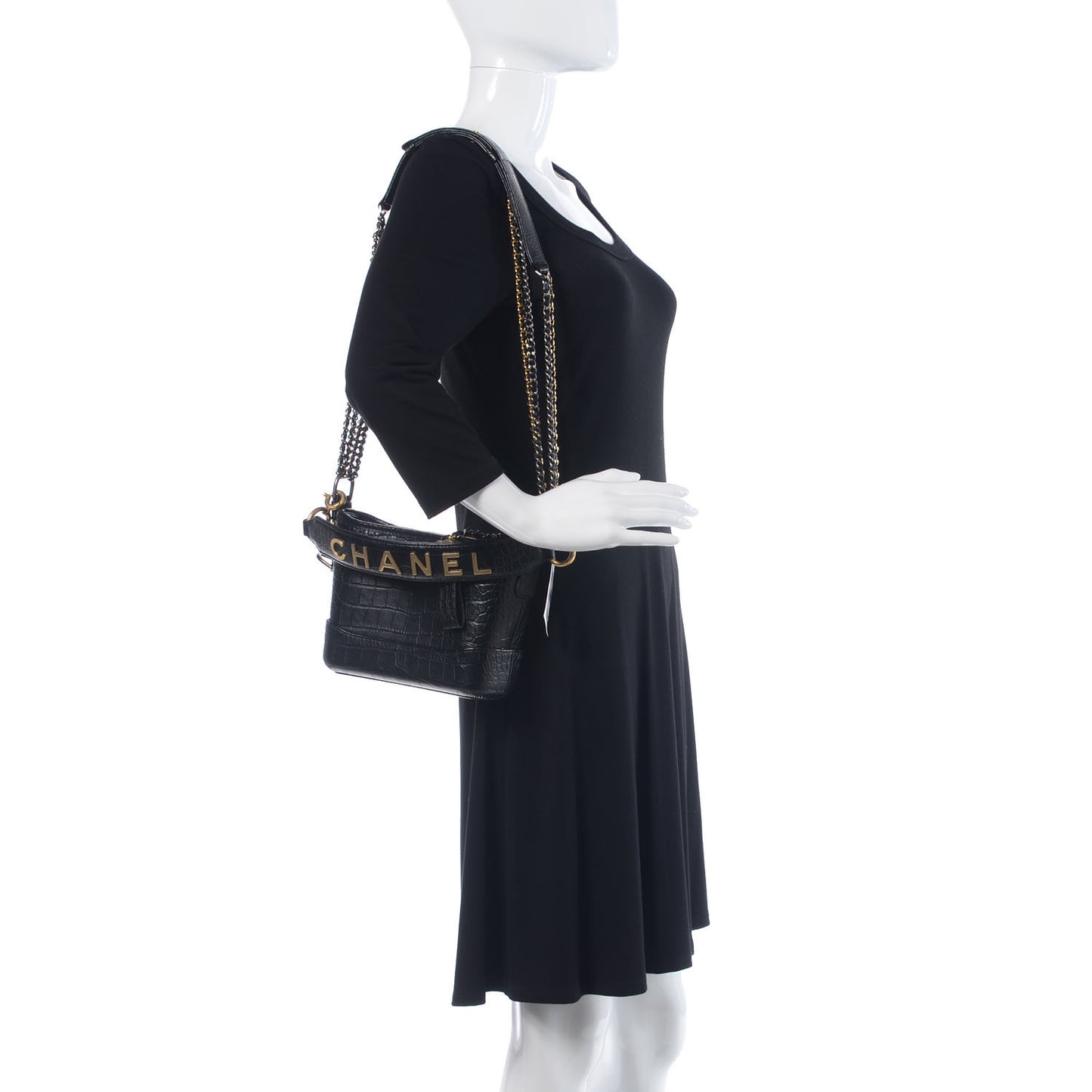 Calfskin Crocodile Embossed Small Gabrielle Cocodile Hobo Black