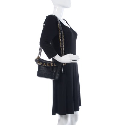 Chanel Calfskin Crocodile Embossed Small Gabrielle Cocodile Hobo Black 2 of 13