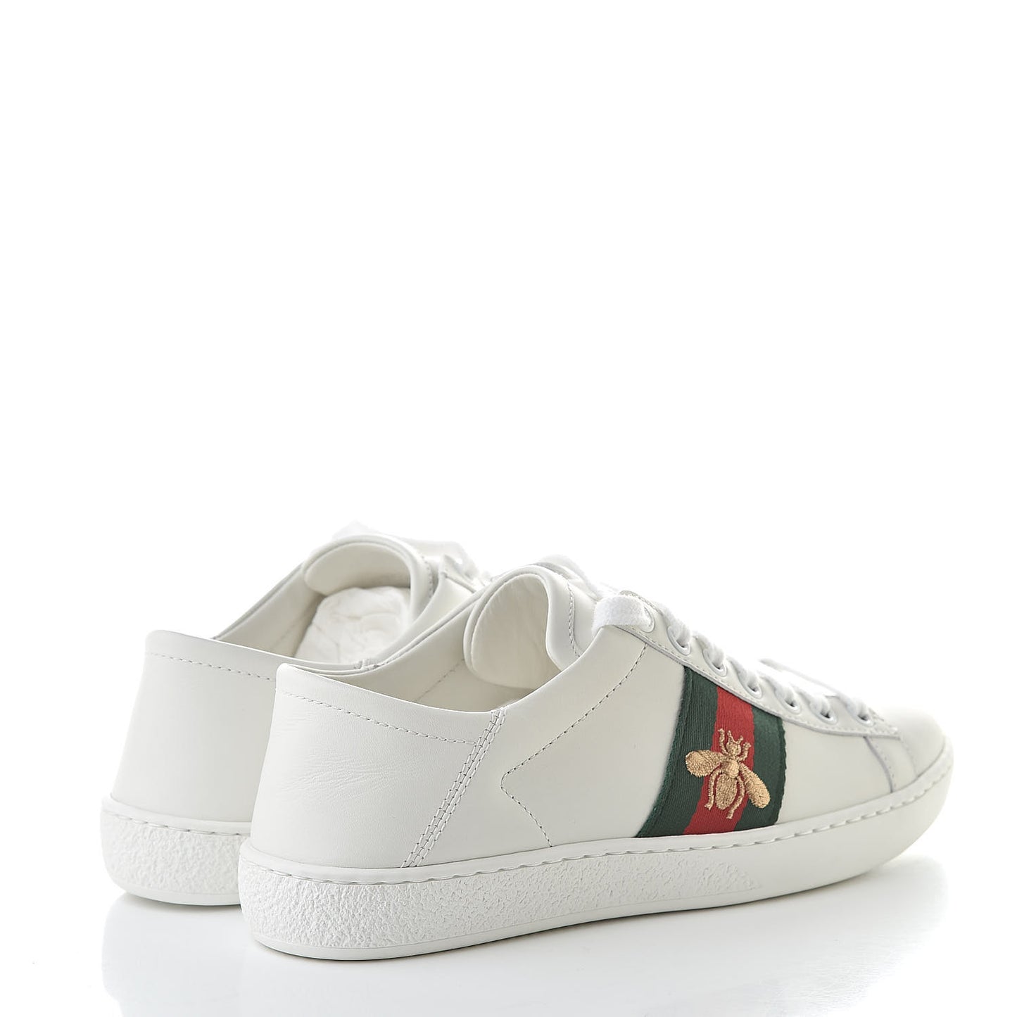 Calfskin Web Bee Embroidered Womens Ace Sneakers 35 White Green
