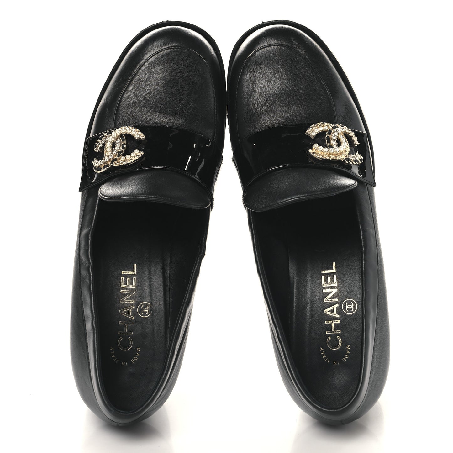 Lambskin Pearl Crystal Quilted CC Loafers 40 Black