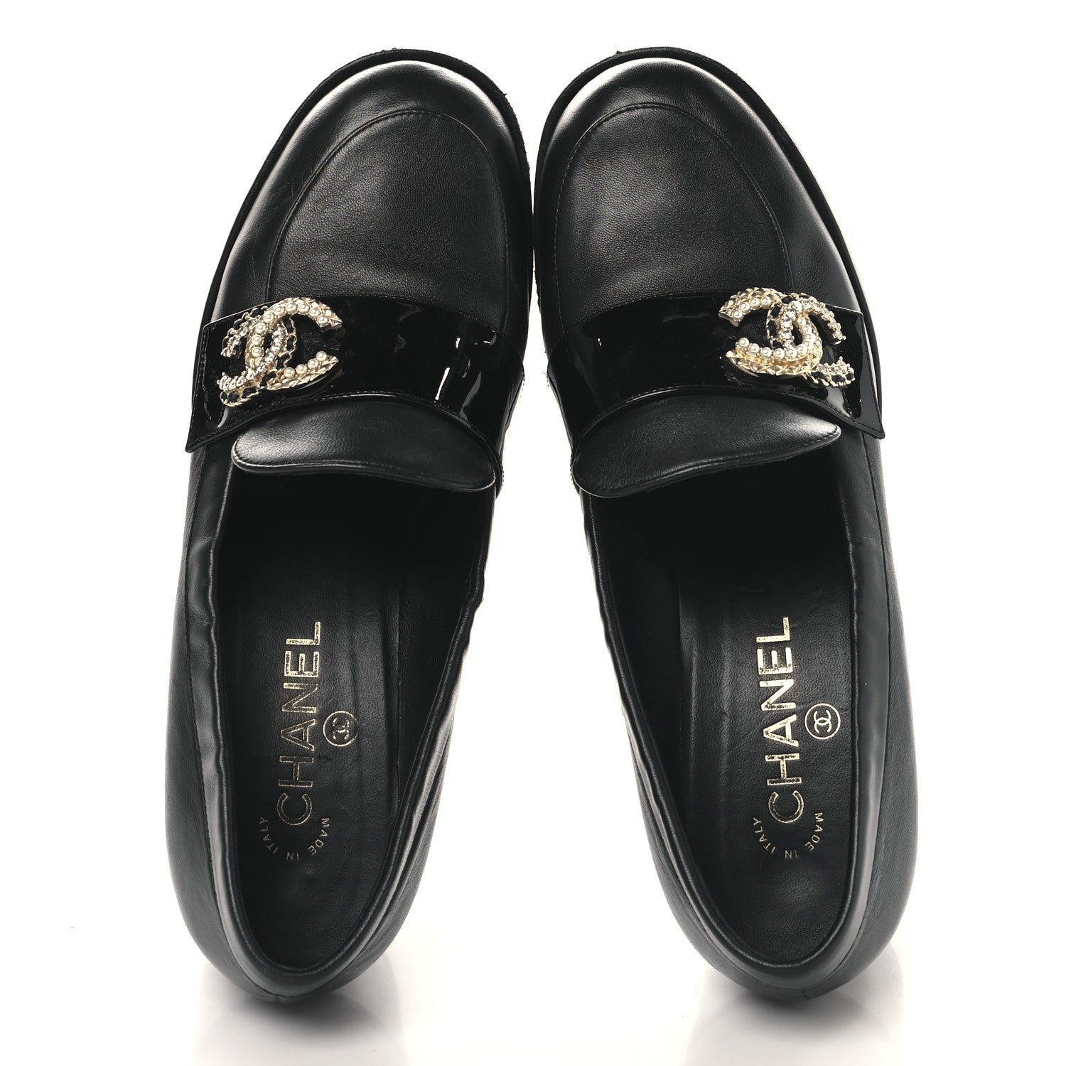 Chanel Lambskin Pearl Crystal Quilted CC Loafers 40 Black 2 of 11