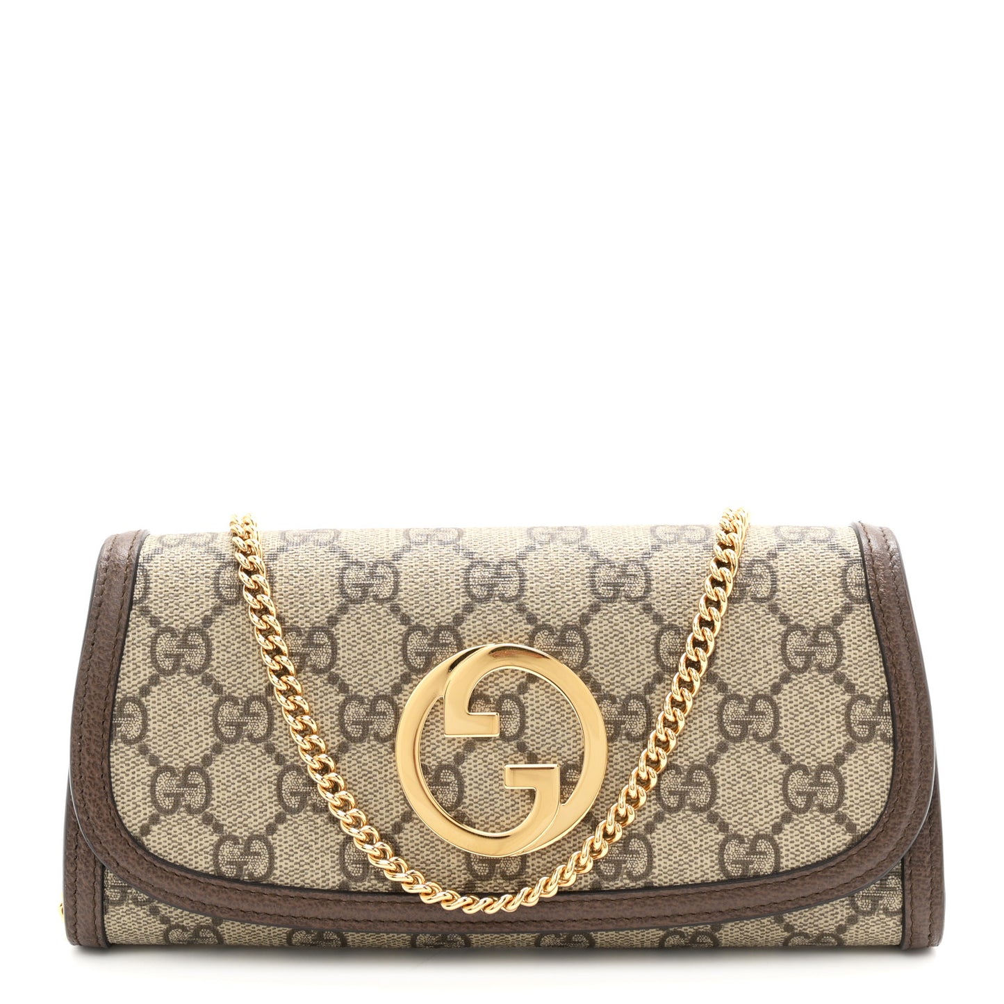 GG Supreme Monogram Textured Dollar Calfskin Blondie Continental Chain Wallet Beige Ebony New Acero