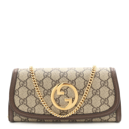 Gucci GG Supreme Monogram Textured Dollar Calfskin Blondie Continental Chain Wallet Beige Ebony New Acero 1 of 11