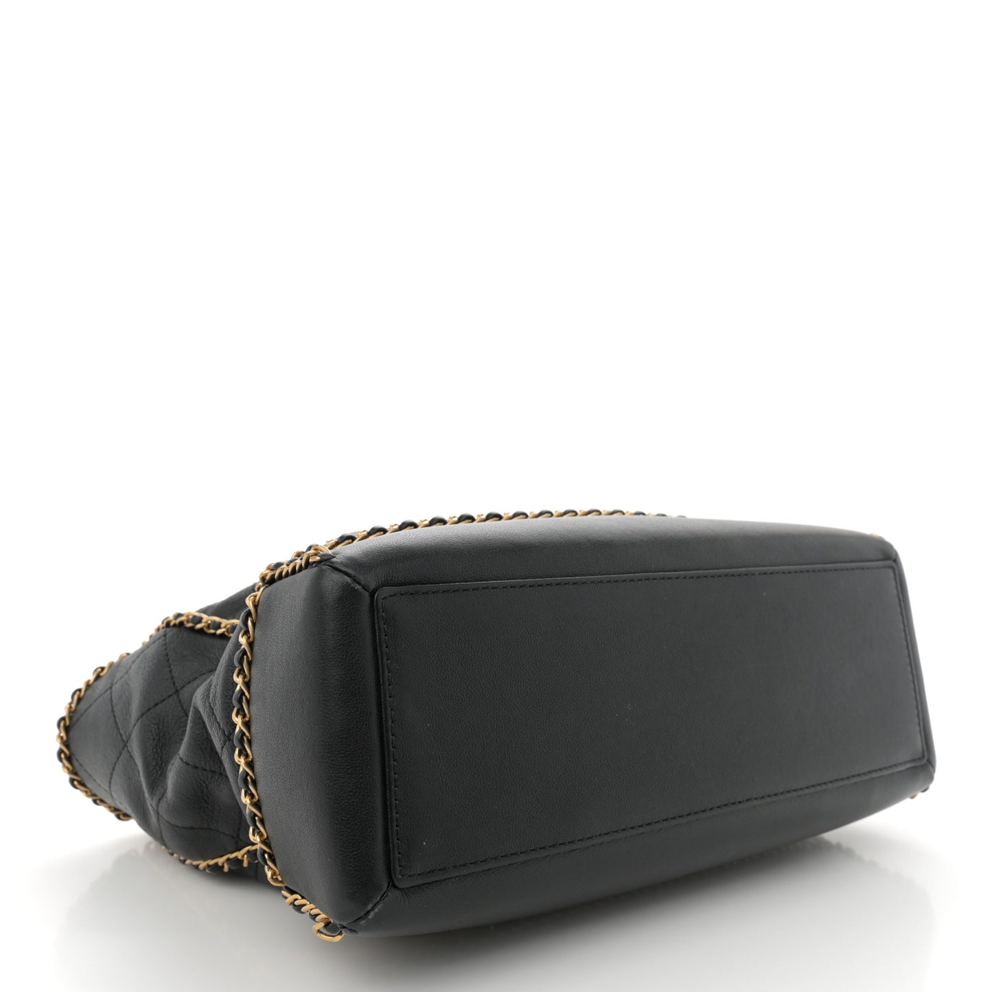 Calfskin Quilted Chain Lines Shopping Tote Black