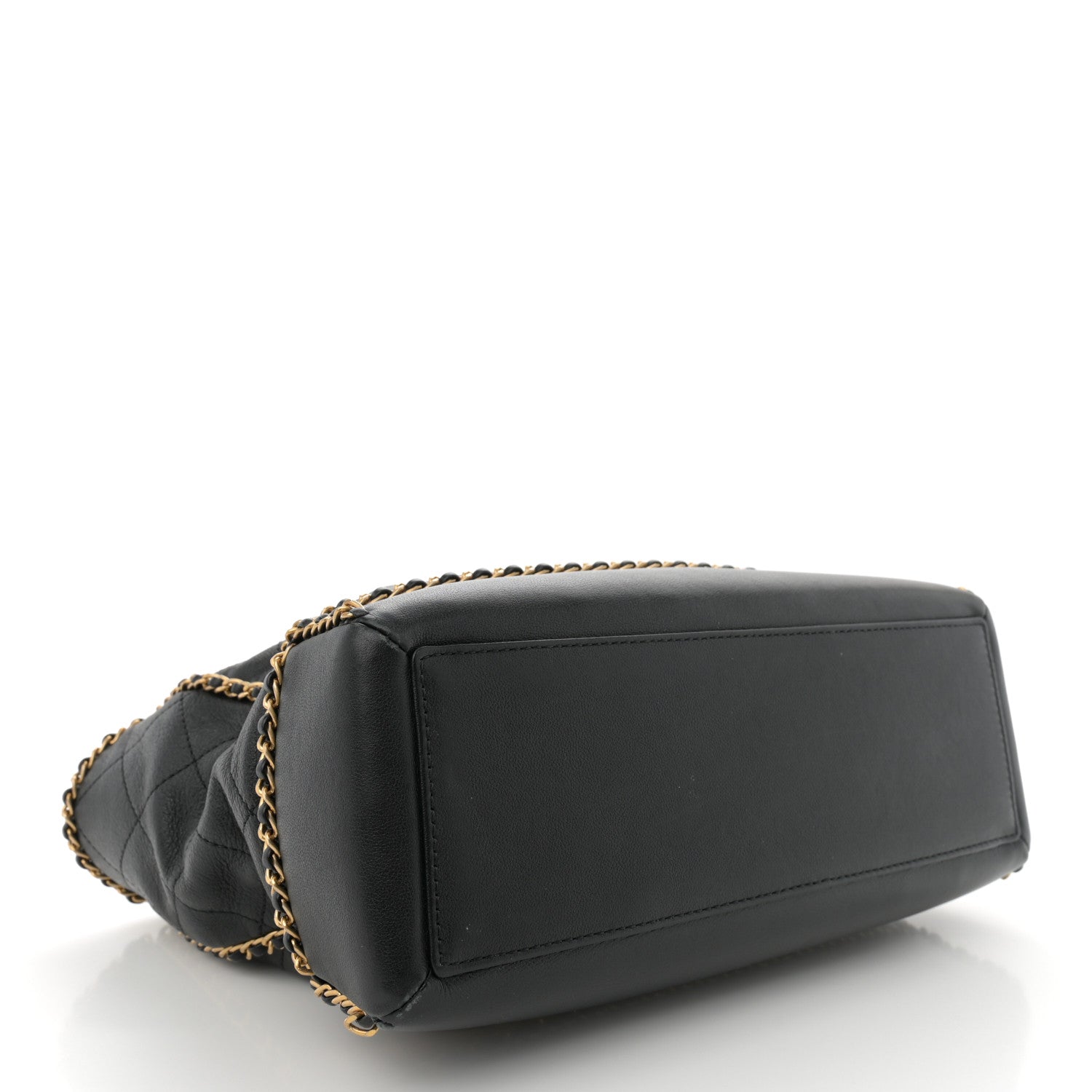 Chanel Calfskin Quilted Chain Lines Shopping Tote Black 4 of 12