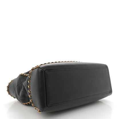 Chanel Calfskin Quilted Chain Lines Shopping Tote Black 4 of 12