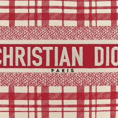 Christian Dior Canvas Embroidered Medium Check'n'Dior Book Tote Red Multicolor 8 of 11