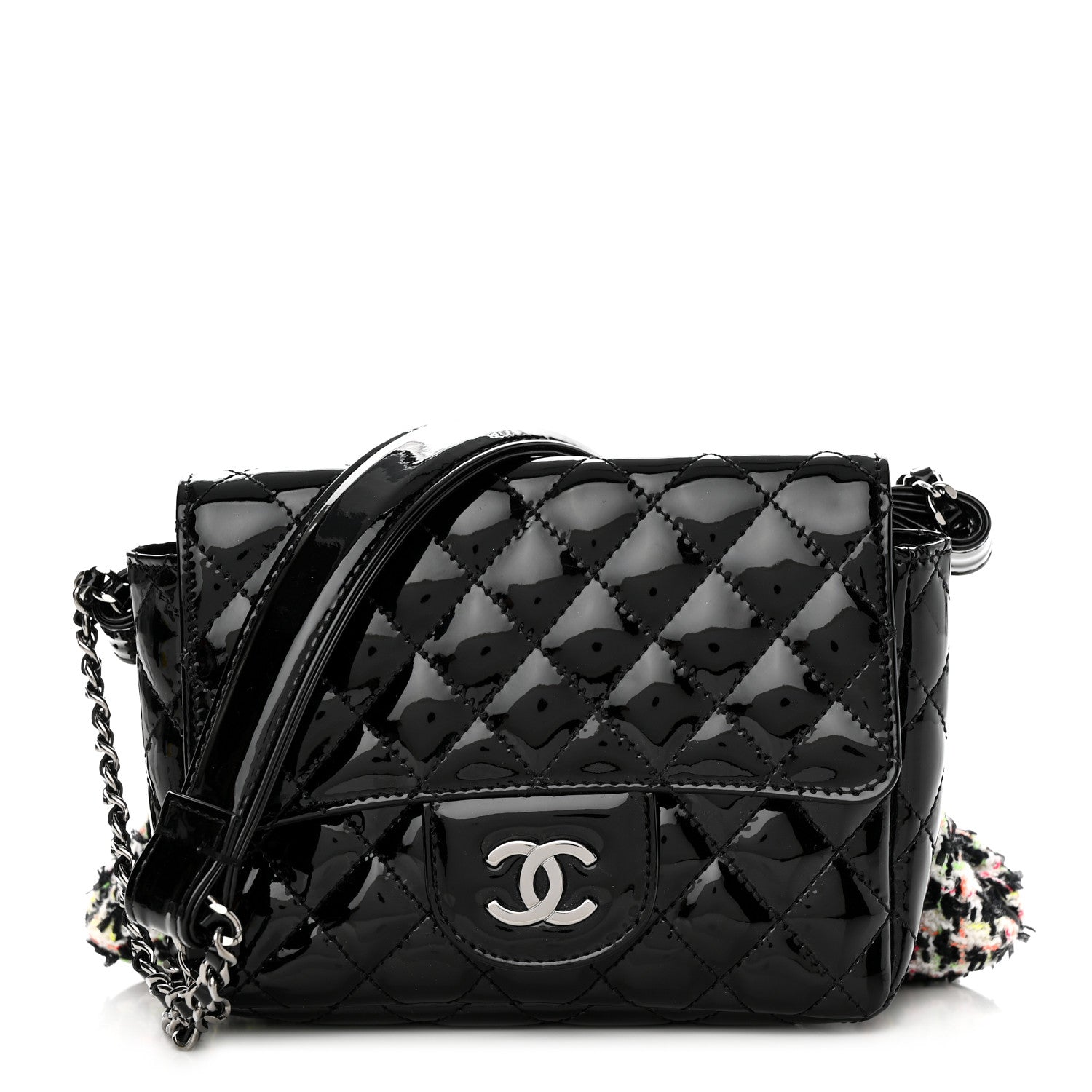 Chanel Patent Tweed Mini Kiss Lock Flap Double Bag Black Multicolor 1 of 12
