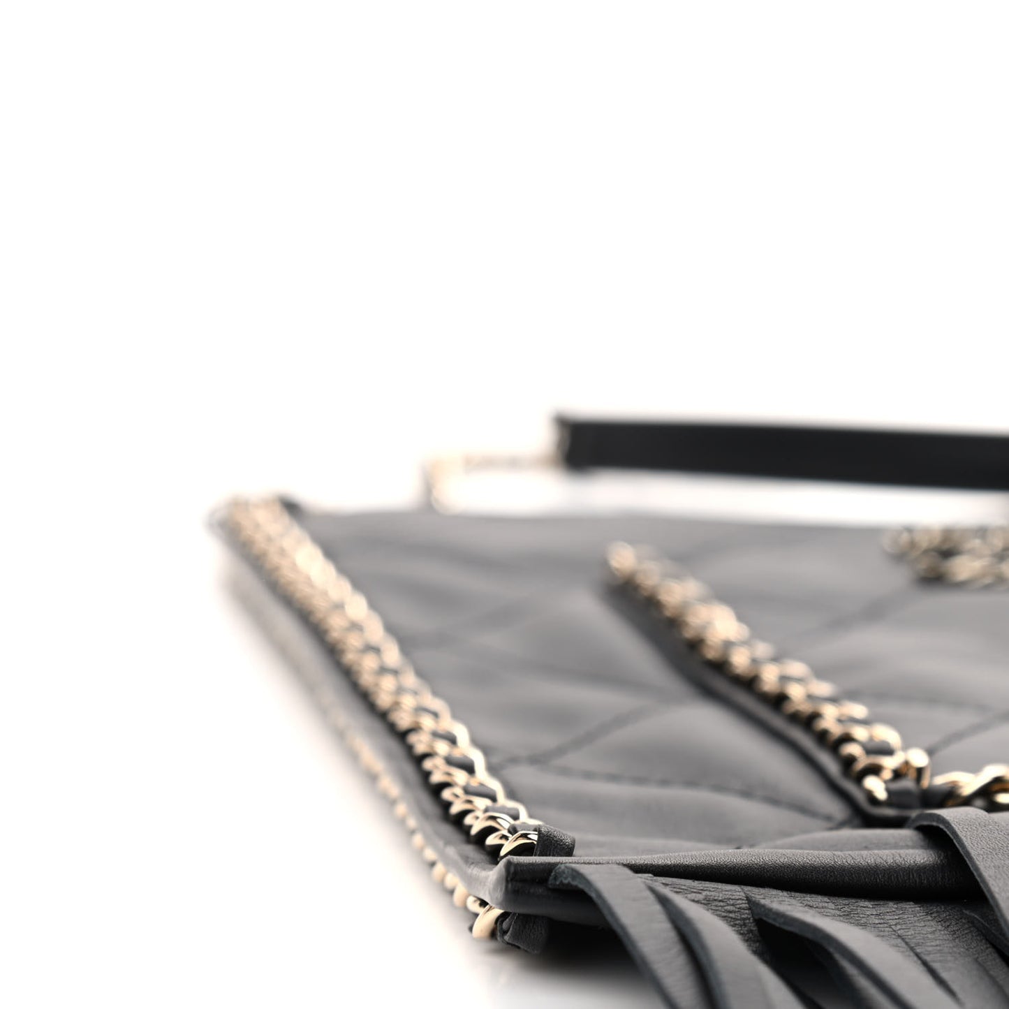 Calfskin Quilted Fringe Small Shopping Bag Black